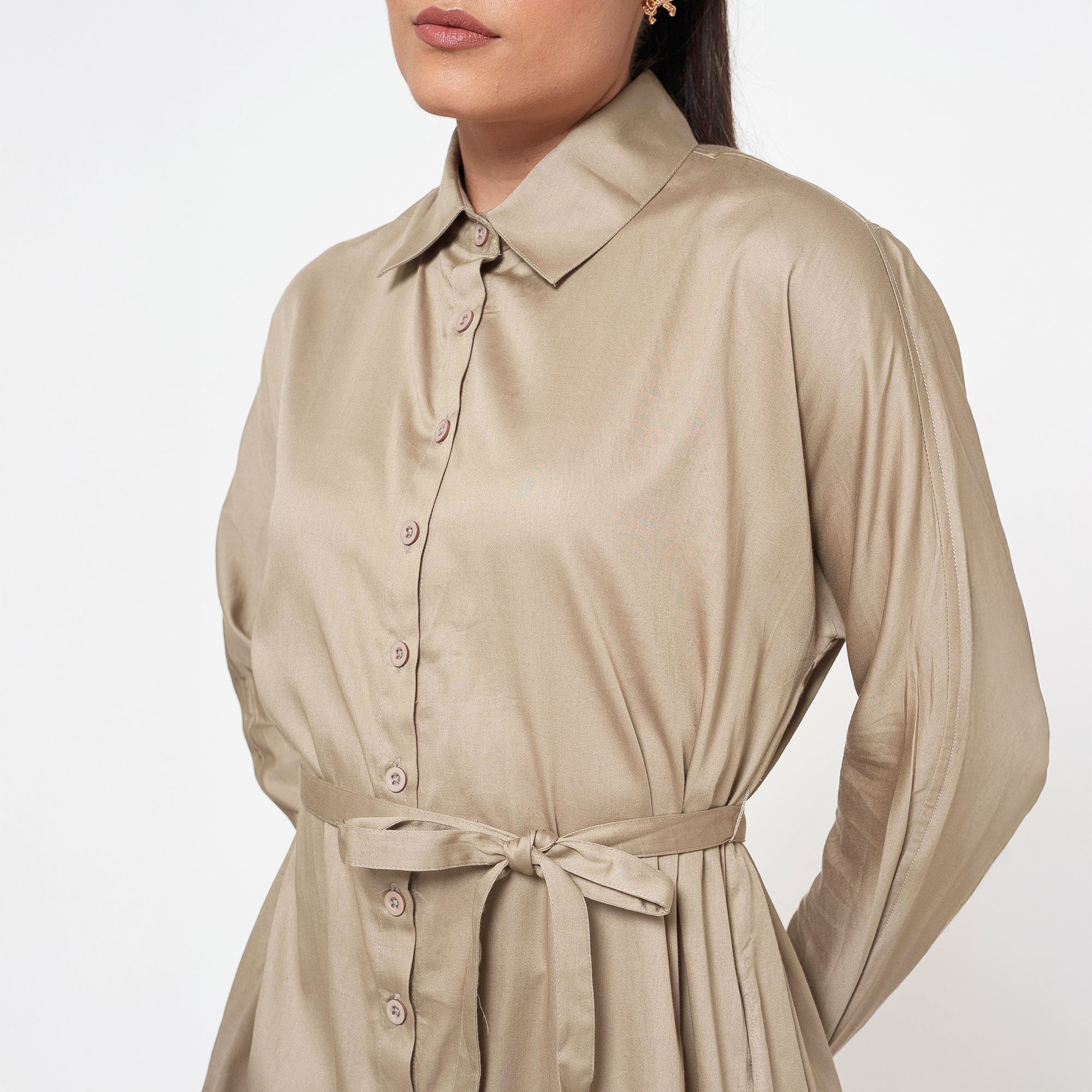 Beige Cotton Long Shirt