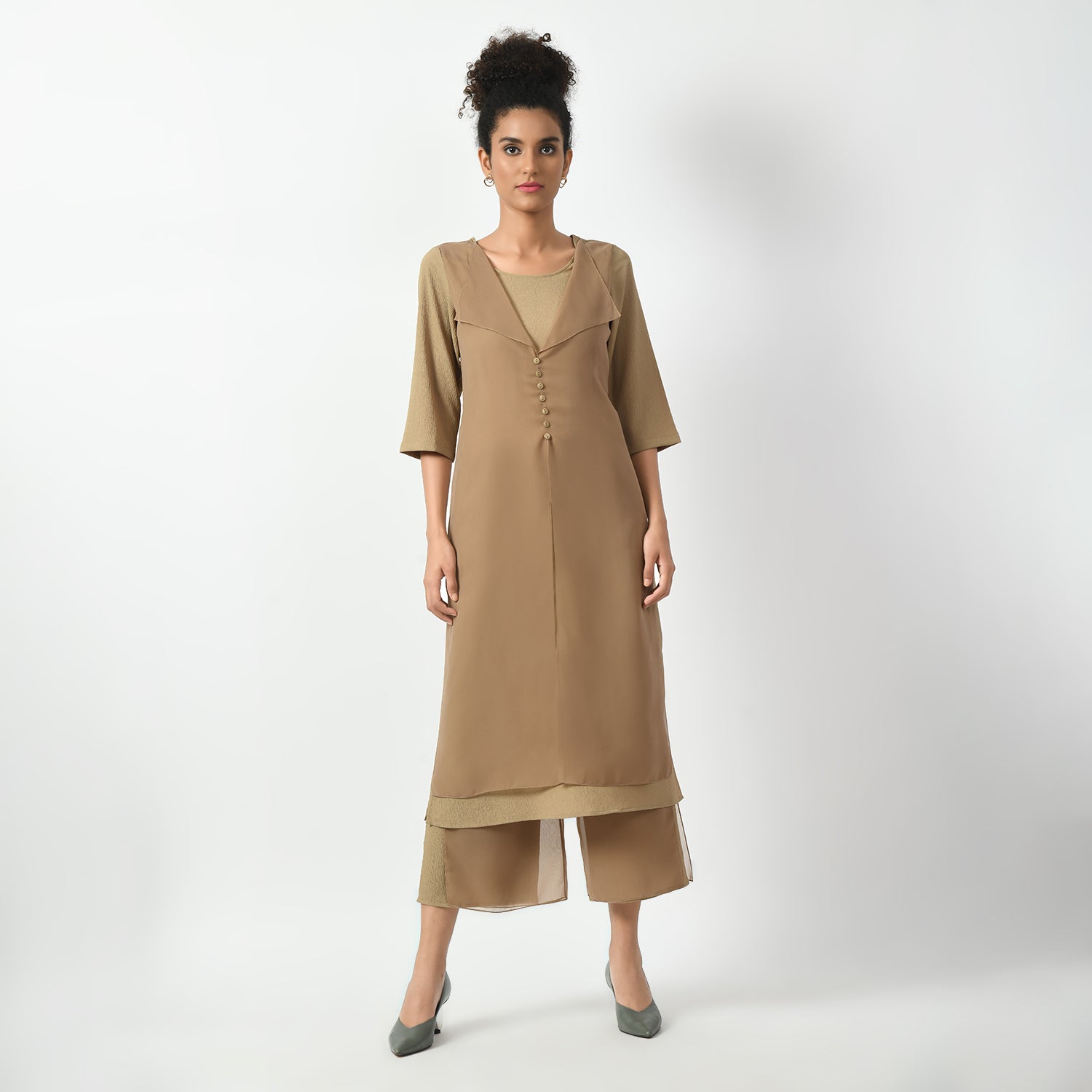 Beige Crepe Georgette Plazzo for Women-6