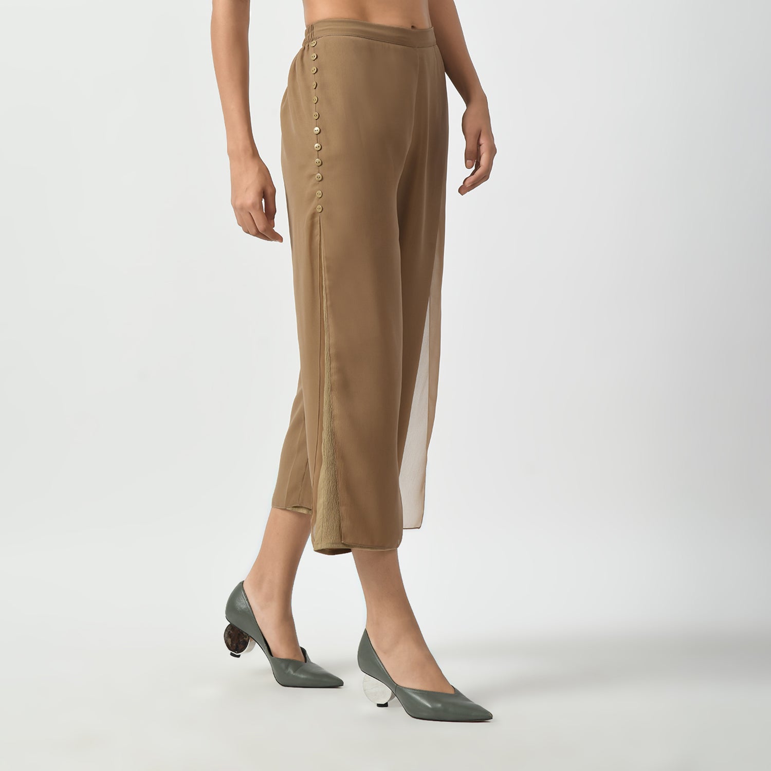 Beige Crepe Georgette Plazzo for Women-2