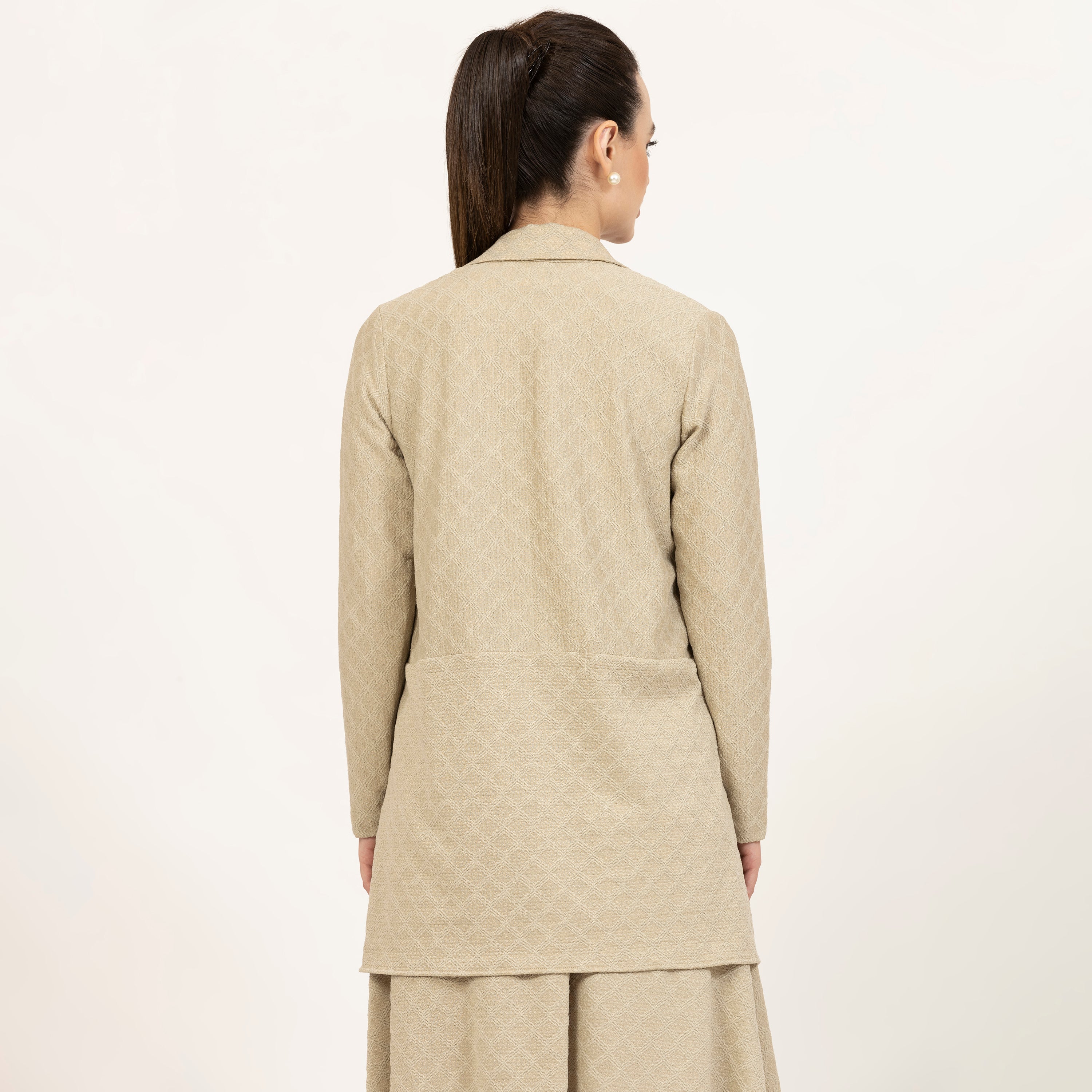 Beige Diamond Textured Lycra Shrug-3