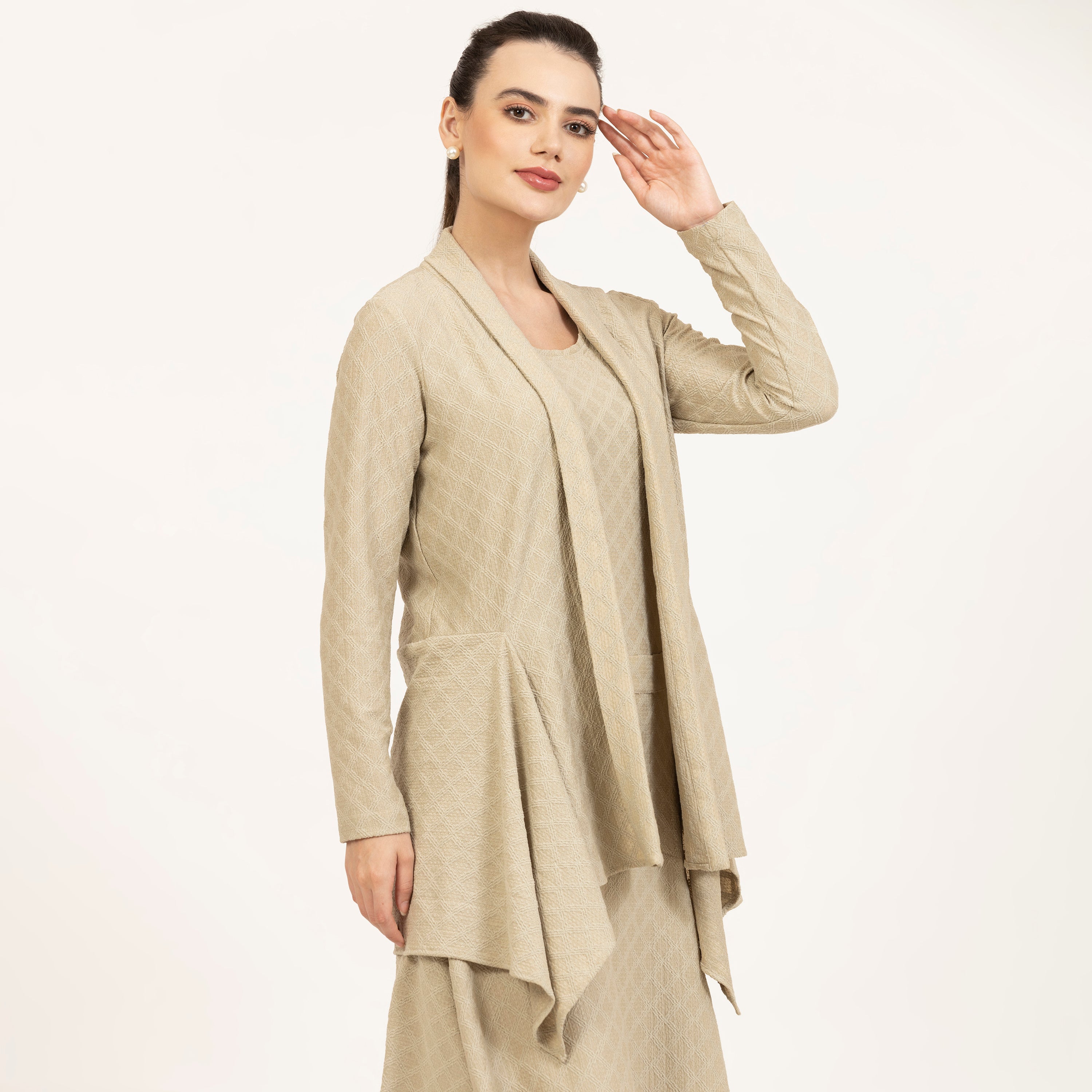 Beige Diamond Textured Lycra Shrug-2