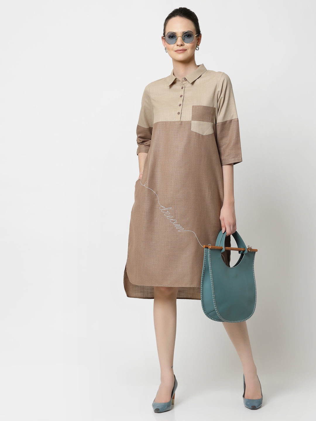 Buy Beige Double Colour Dresses for Ladies