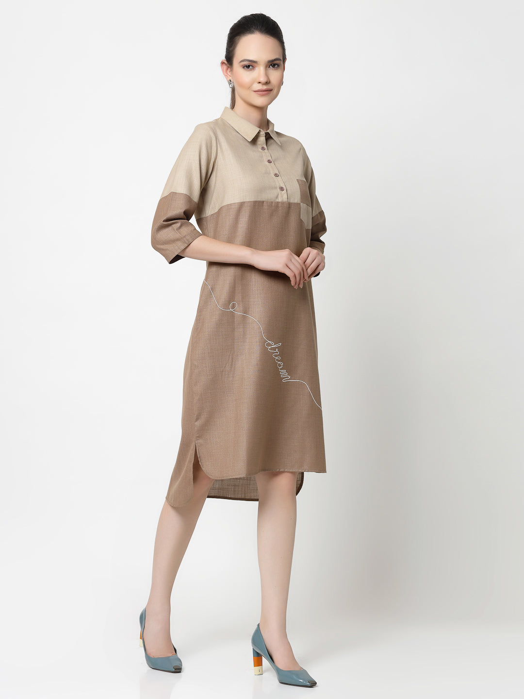 Buy Beige Double Colour Dresses for Ladies-4