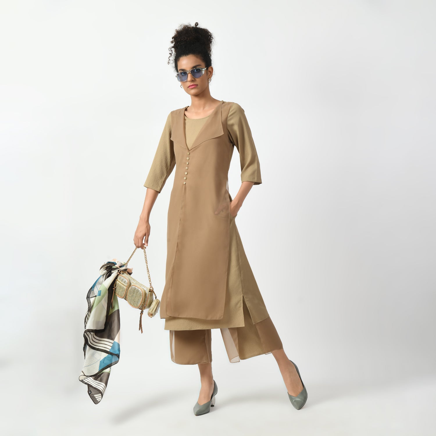 Beige Texture Drape Dress, drape dress, texture dresses, beige drape dress, dress for women, stylish dress for women, one piece for women dress, office wear women