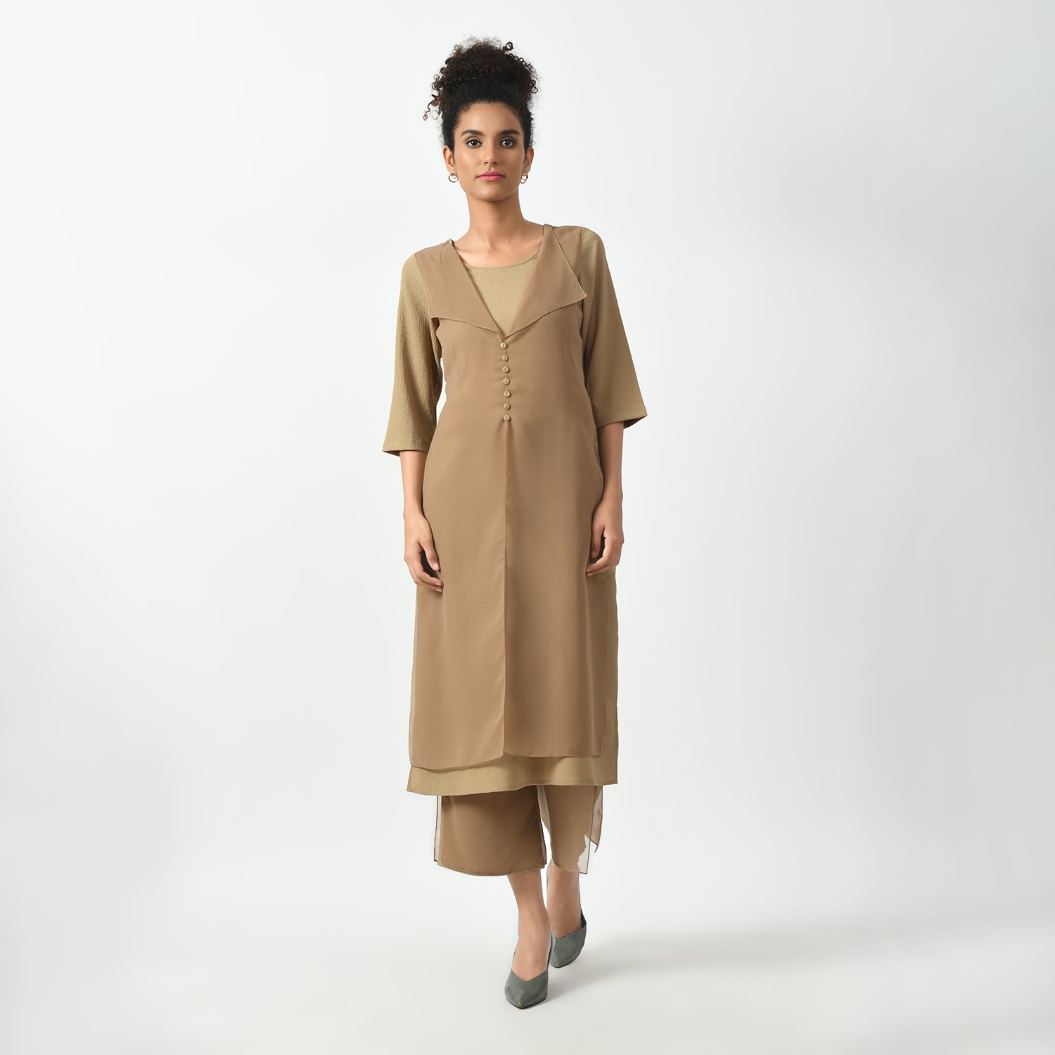 Beige Texture Drape Dress, drape dress, texture dresses, beige drape dress, dress for women, stylish dress for women, one piece for women dress, office wear women