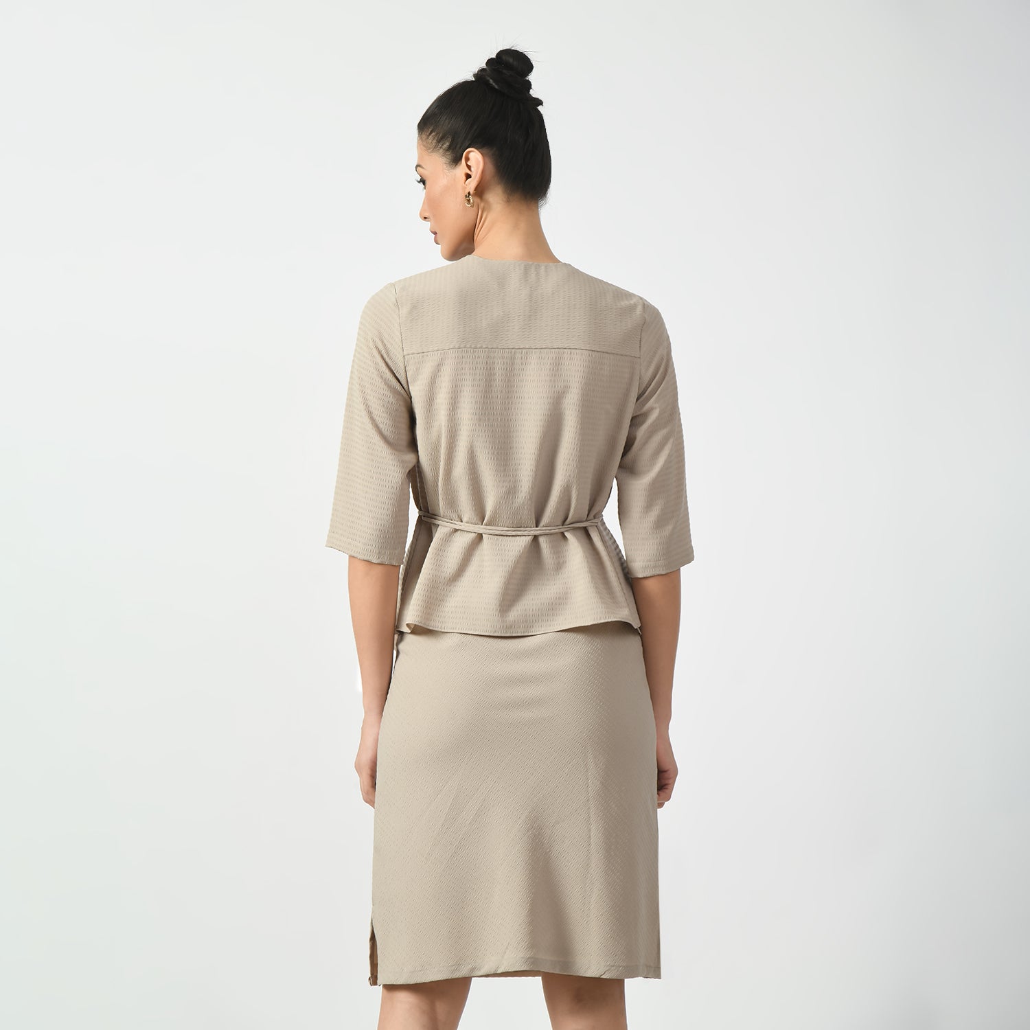 Beige Textured Wrap Jacket-5