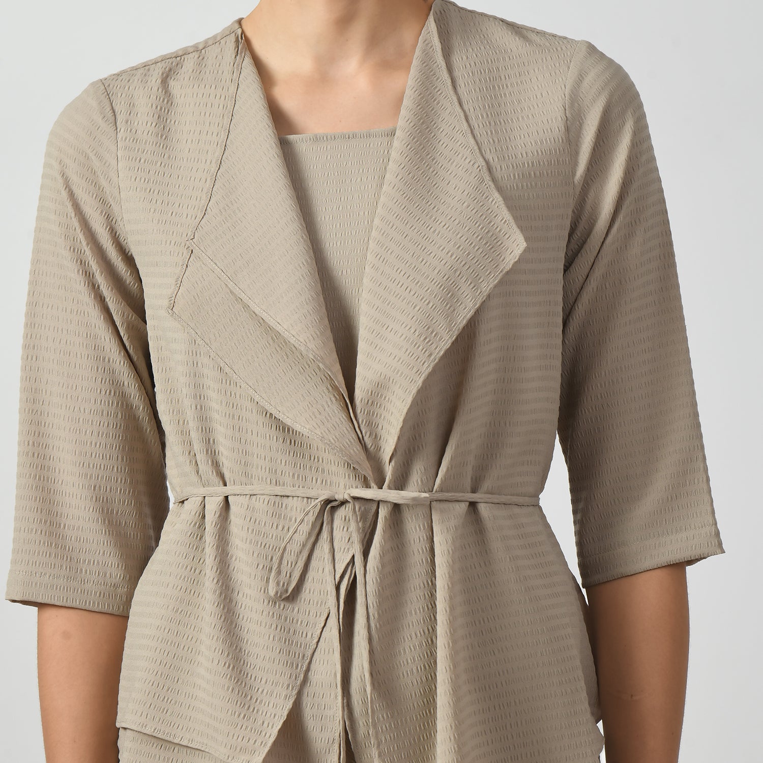 Beige Textured Wrap Jacket-4