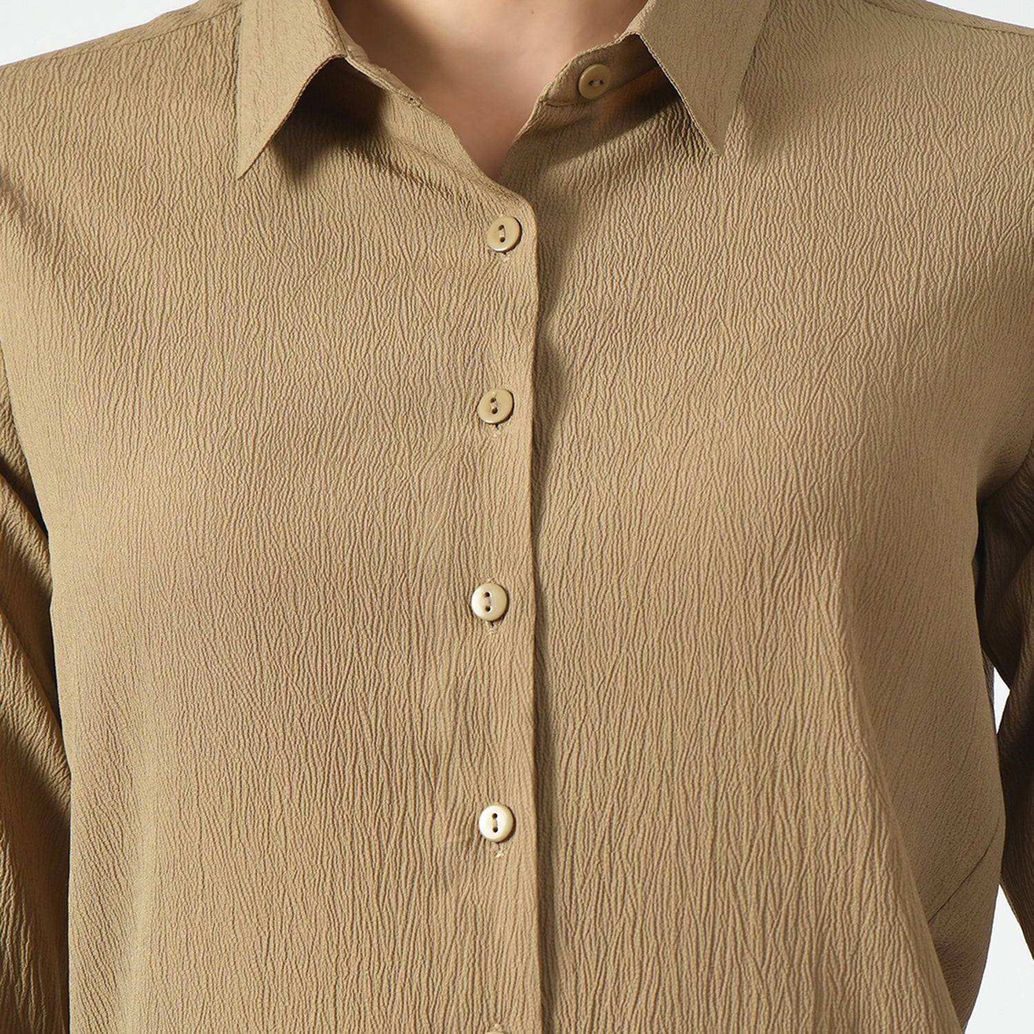 Beige Texture Shirt With Overlap Cuff, texture shirts , overlap cuff shirts, professional shirts for women , office-ready shirts, lightweight formal shirt , casual cotton shirts for office