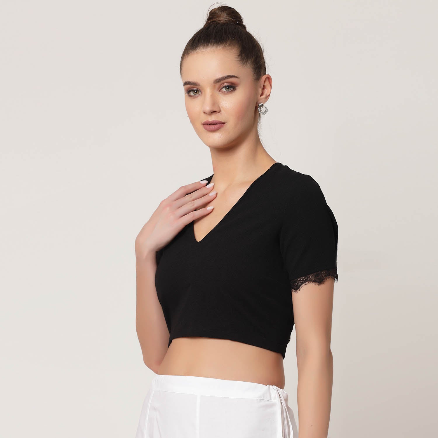 Black Blouse With French Lace,Complete your workwear saree look with our elegant blouses. Designed for comfort, style, and professionalism.