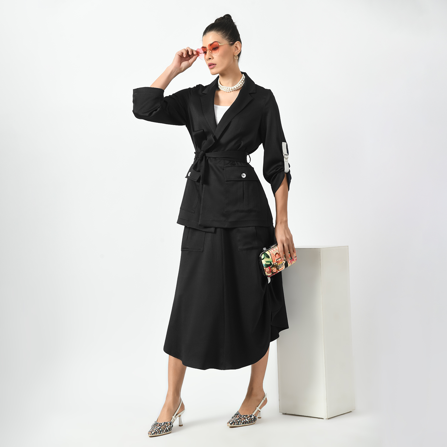 Black Skirt With Pocket, black skirts, skirt with pocket, formal frocks for work , office dresses for women, traditional office skirts , designer skirts for work