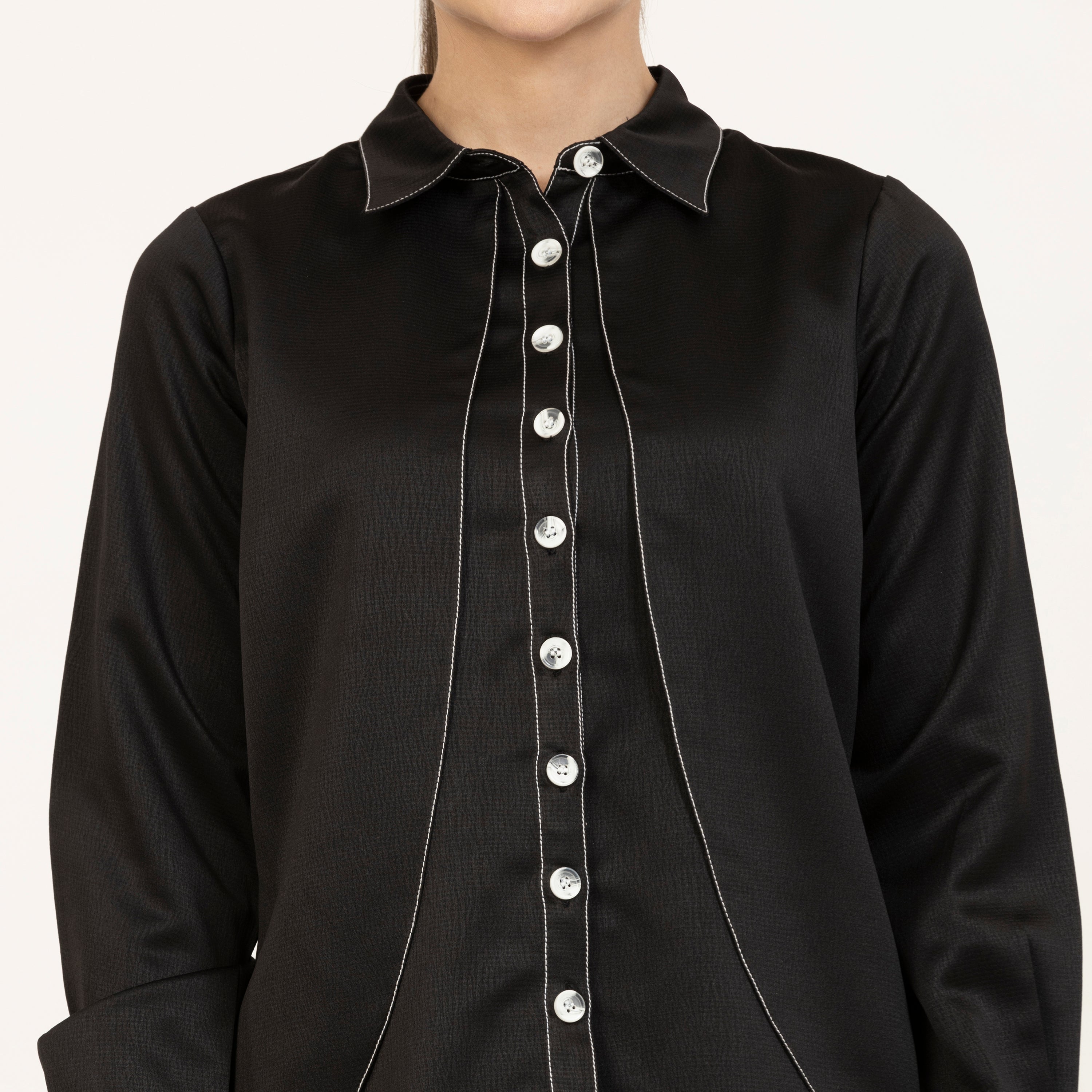 Black Texture Double Layer Top,Tops to Elevate Your Work Look, balck tops for working women, best stylish tops for women, Tailored Fits for Every Professional, black shirt dress for women