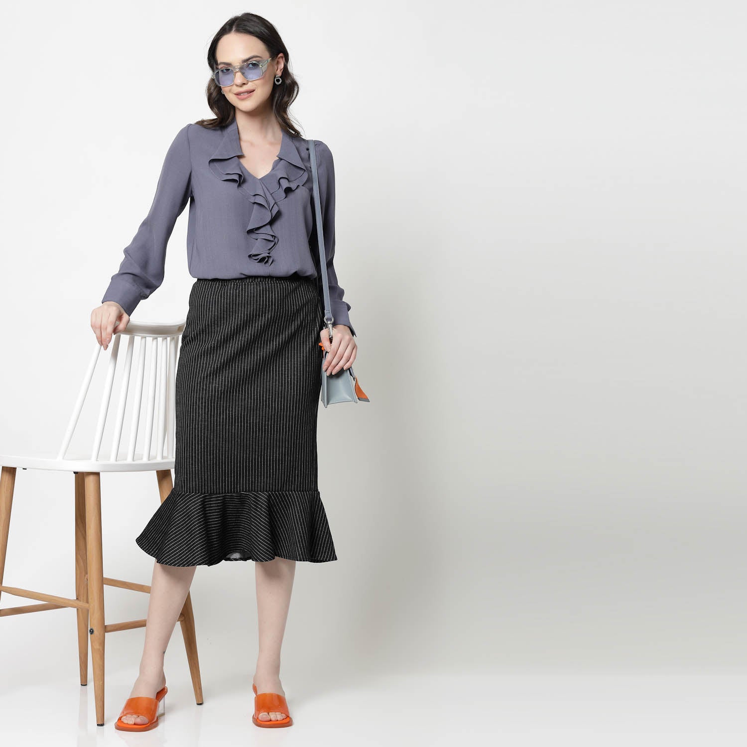 Blue Formal Top With Frill Collar, formal tops for women
tops for women stylish
office dress for women
stylish tops for women