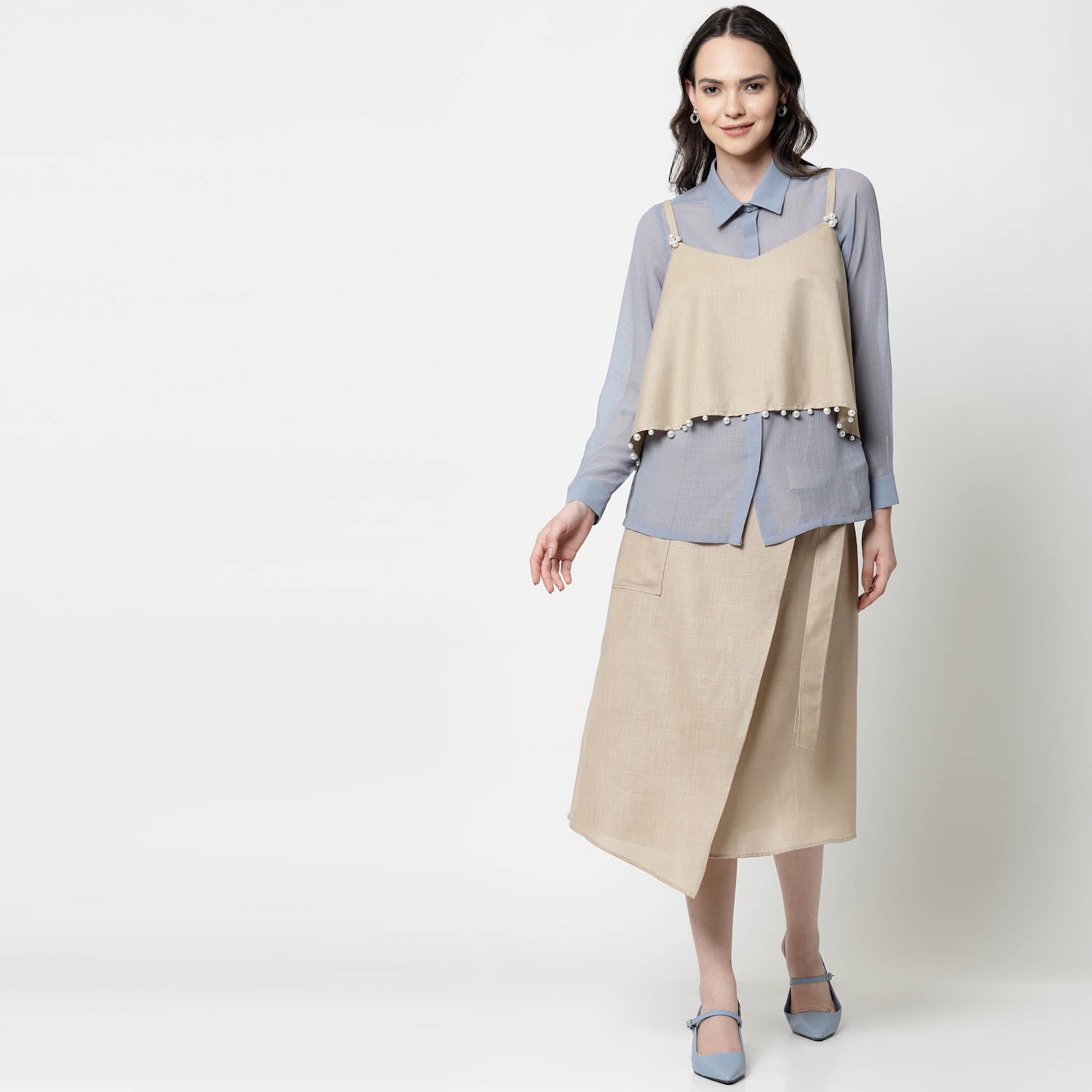 Blue Georgette Shirt for Women-3