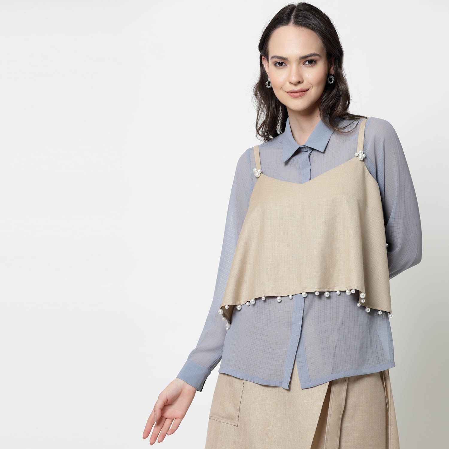 Blue Georgette Shirt for Women-4