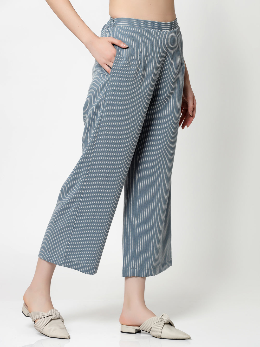 Blue Plazzo for Women with White Lines-3