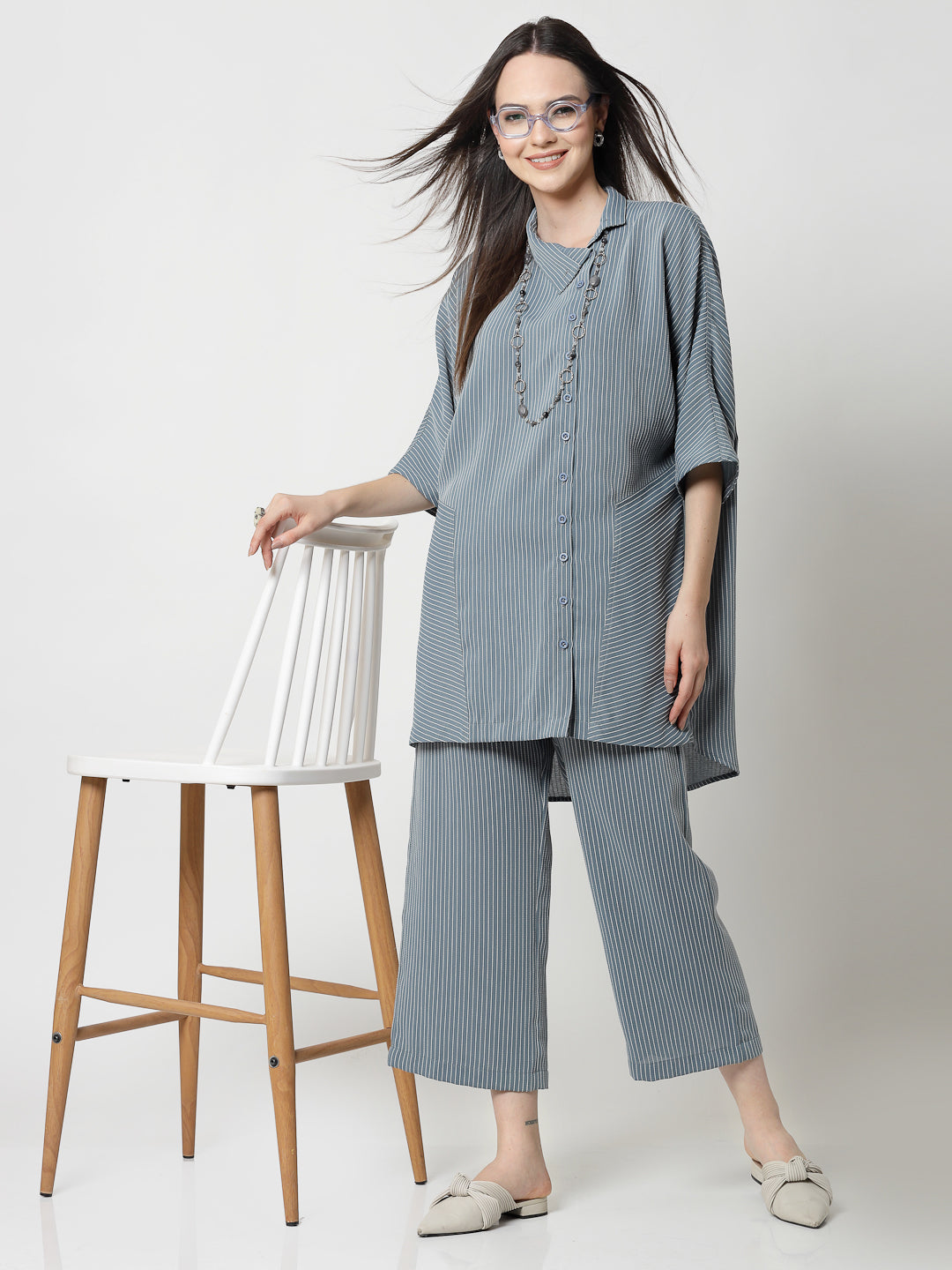 Blue Plazzo for Women with White Lines-1