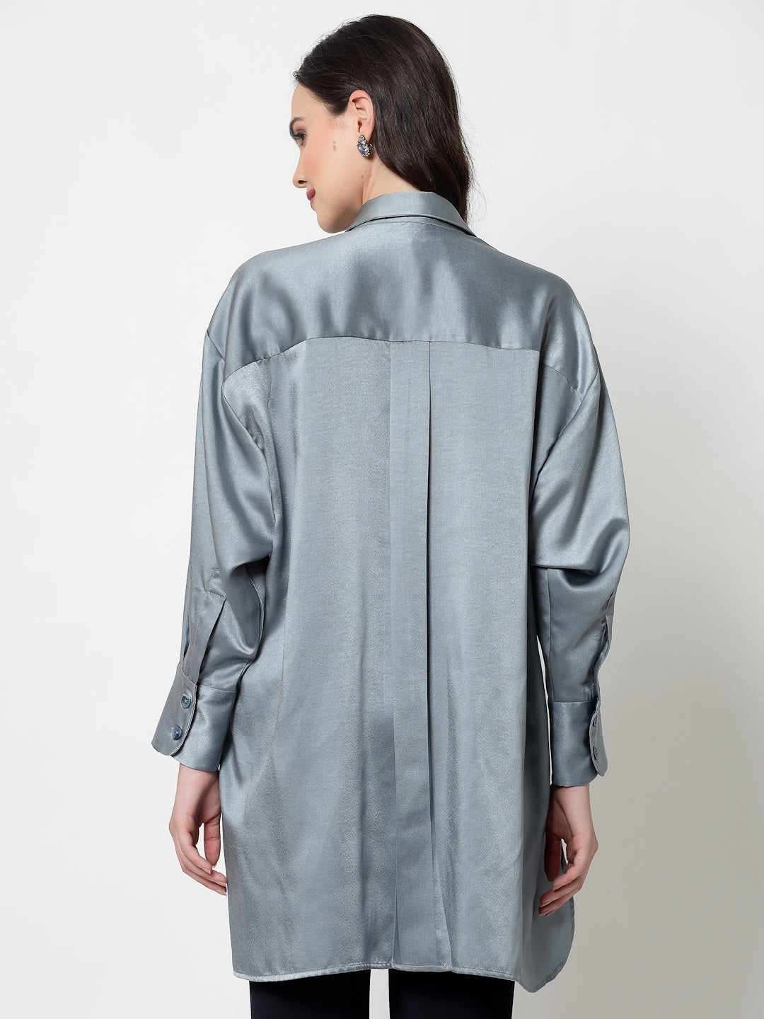 Bluish Grey Satin Oversize Long Shirt,womens formal shirts
cotton shirts for women
Ofiice shirts for women