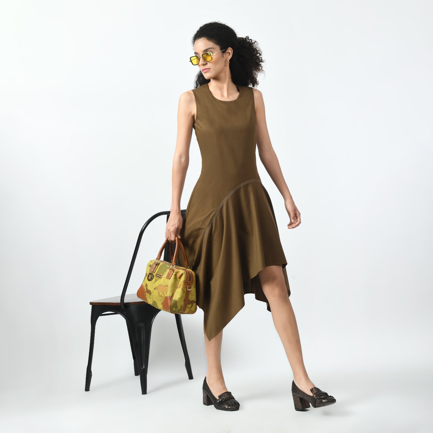 Brown Asymetrical Dress, asymetrical dress, brown dress, dress for women, stylish dress for women, one piece for women dress, office wear women