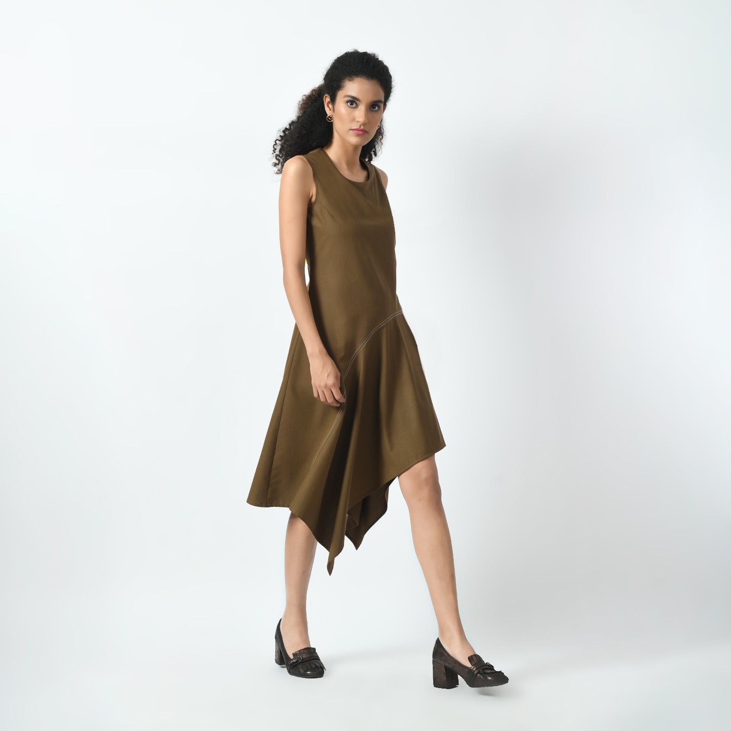 Brown Asymetrical Dress, asymetrical dress, brown dress, dress for women, stylish dress for women, one piece for women dress, office wear women