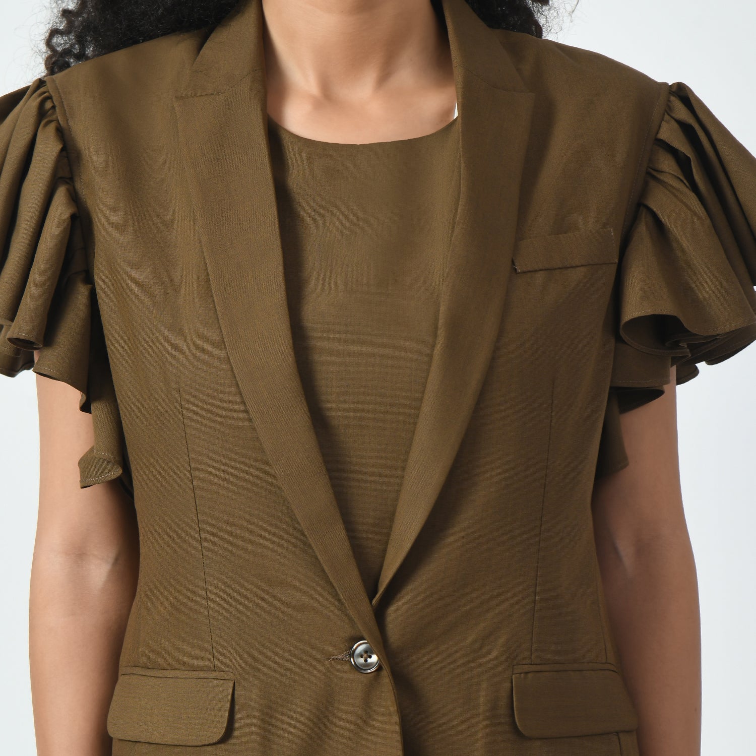 Brown Jacket with Frill Sleeves for Women-3