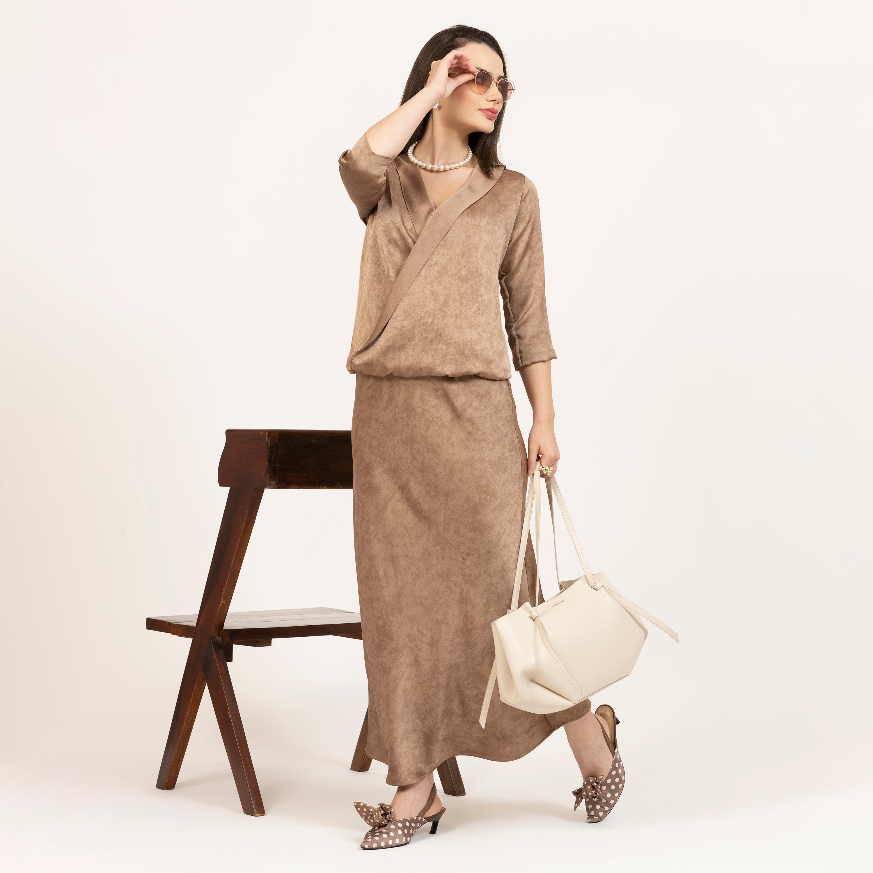 Brown Satin Wrap Top for Women Online