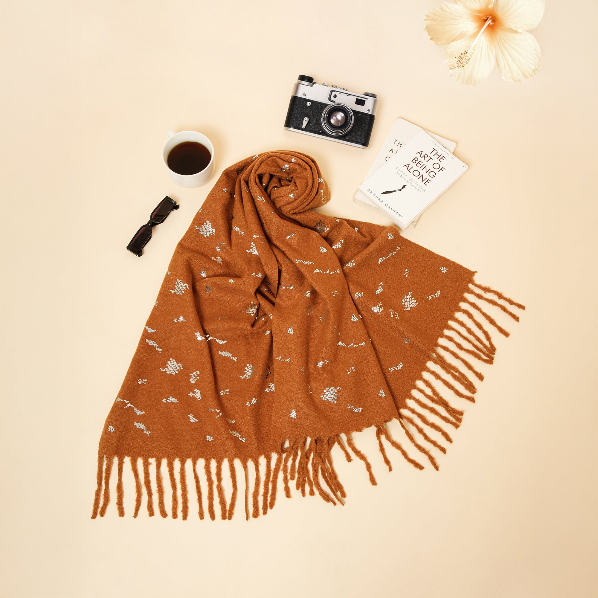 Ochre Stole With Foil Print