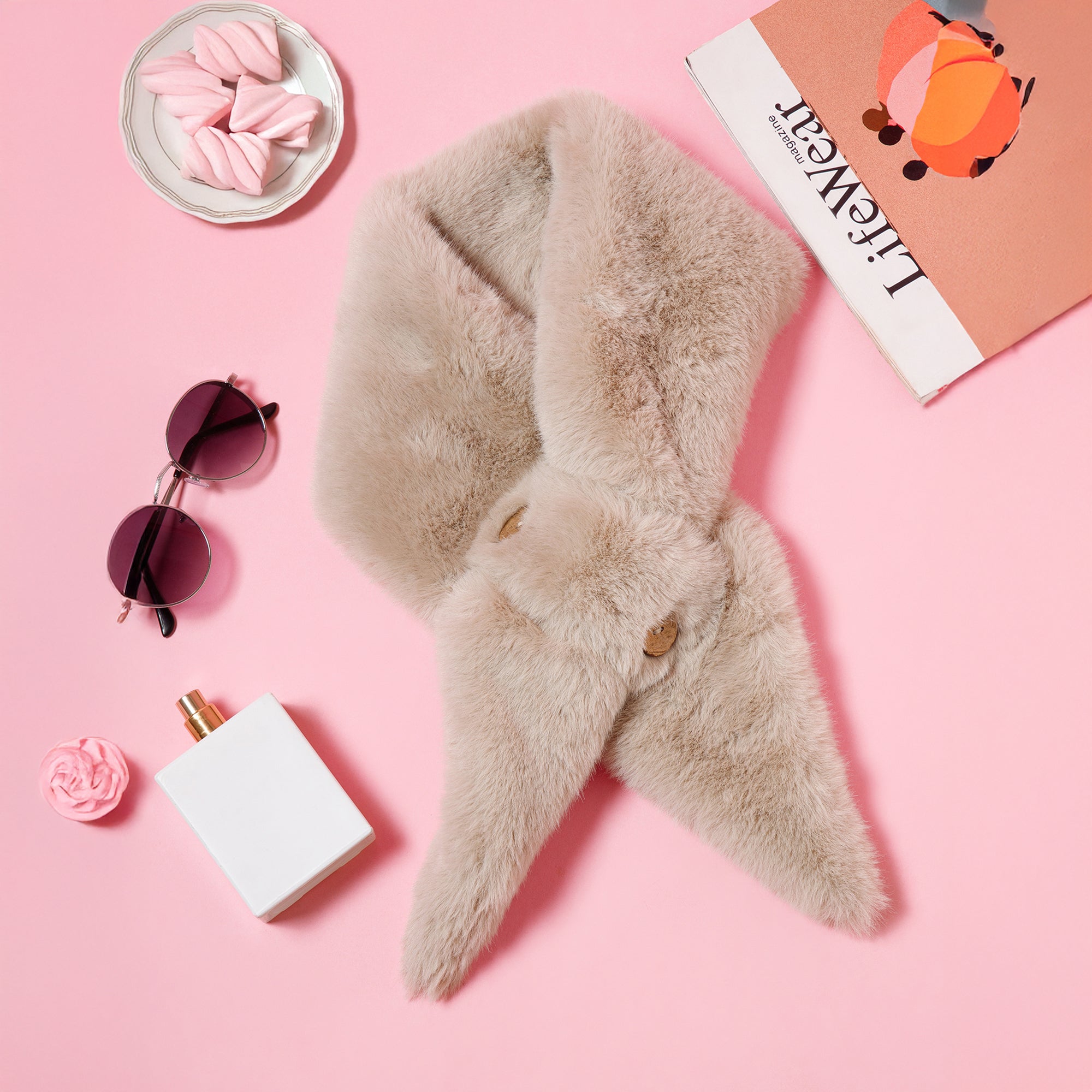 Off White Fur Collar with Buttons for Women-1