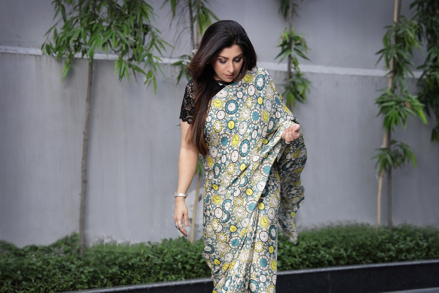 Clock Print Saree, Professional Sarees for Women - Traditional Workwear Elegance