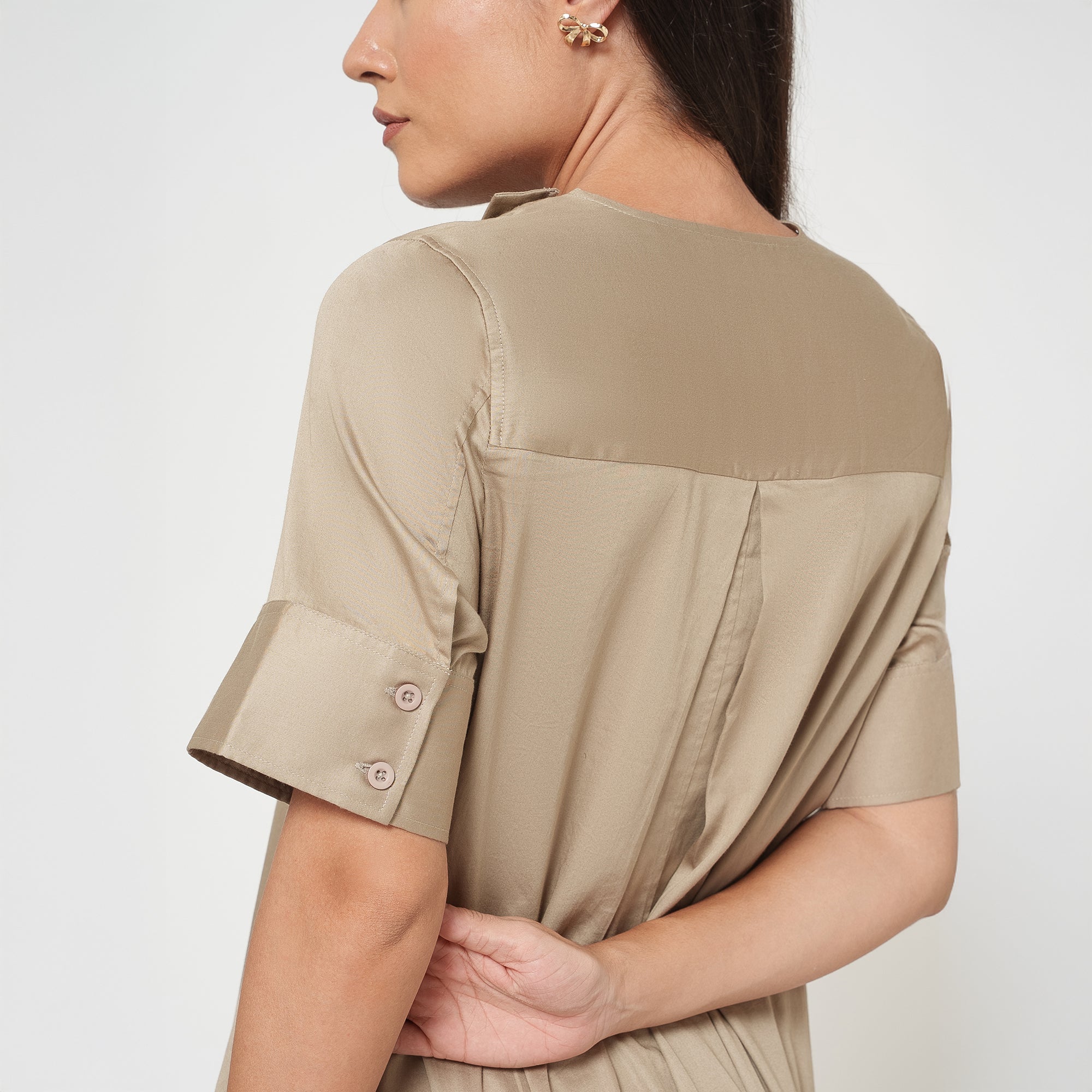 Beige Cotton A-Line Dress-3