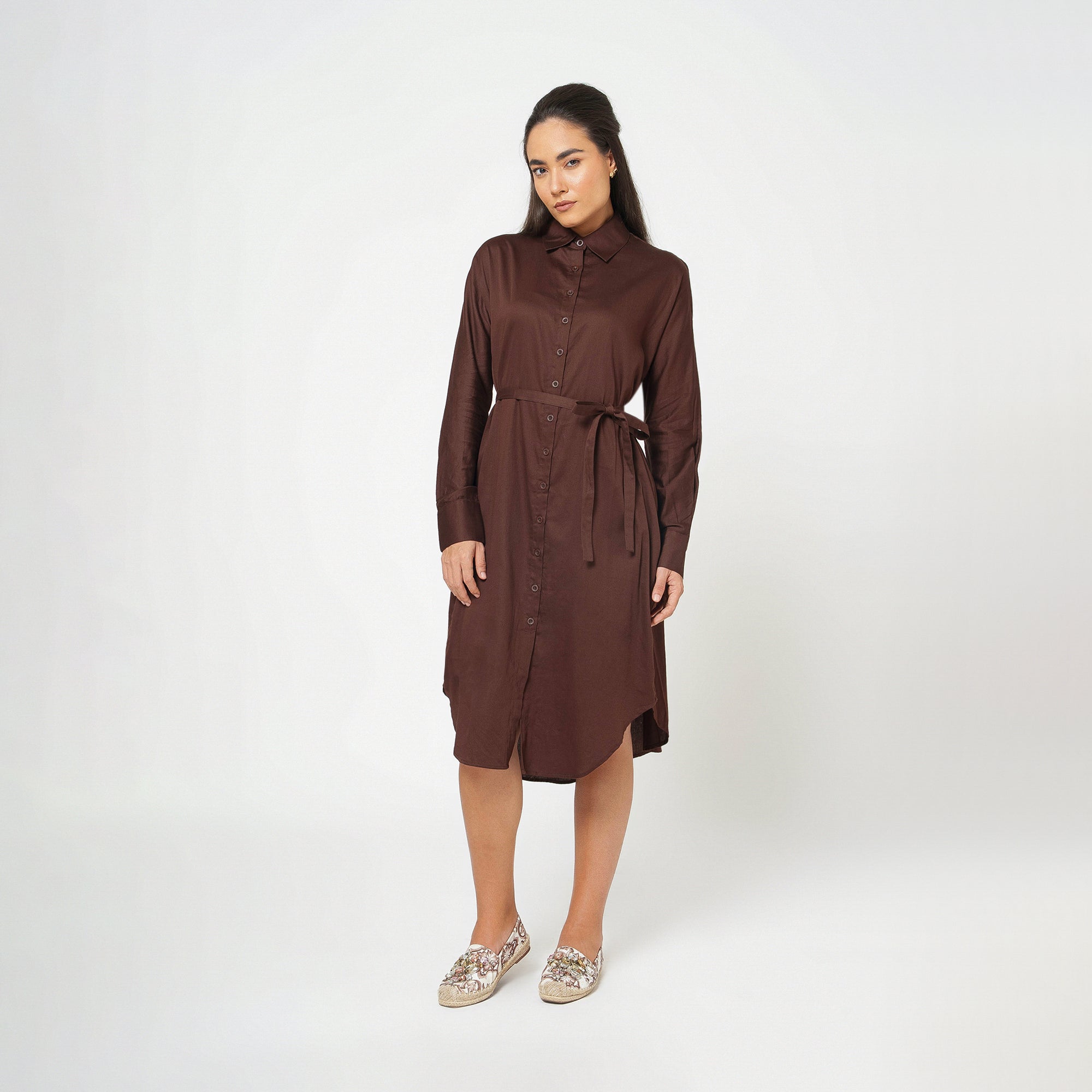 Brown Cotton Long Shirt