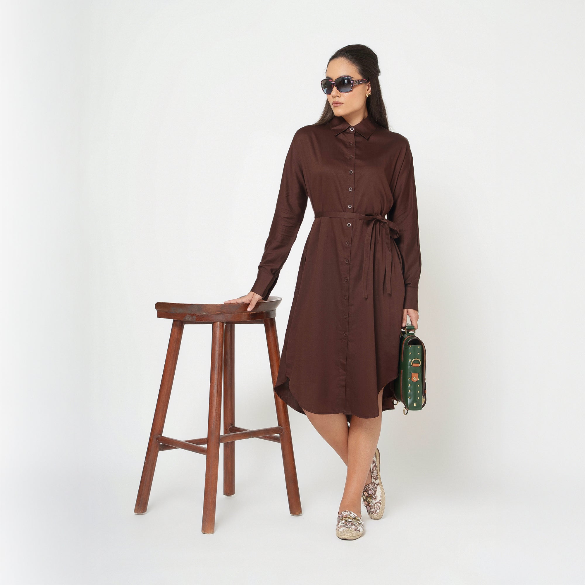 Brown Cotton Long Shirt