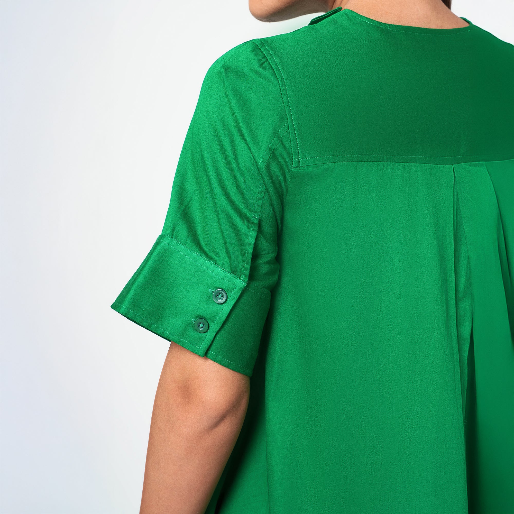Green Cotton A-Line Dress-4