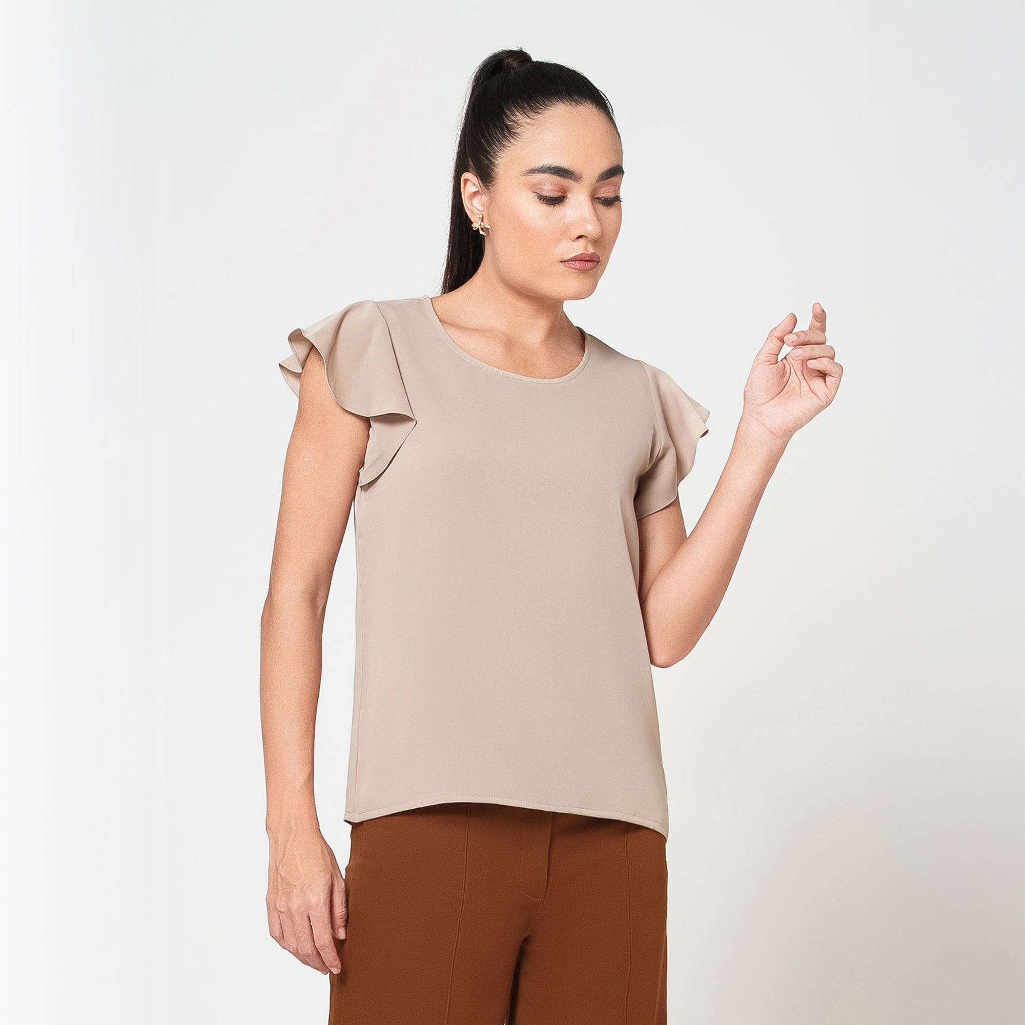 Saree Jute Beige Dengan Mutiara