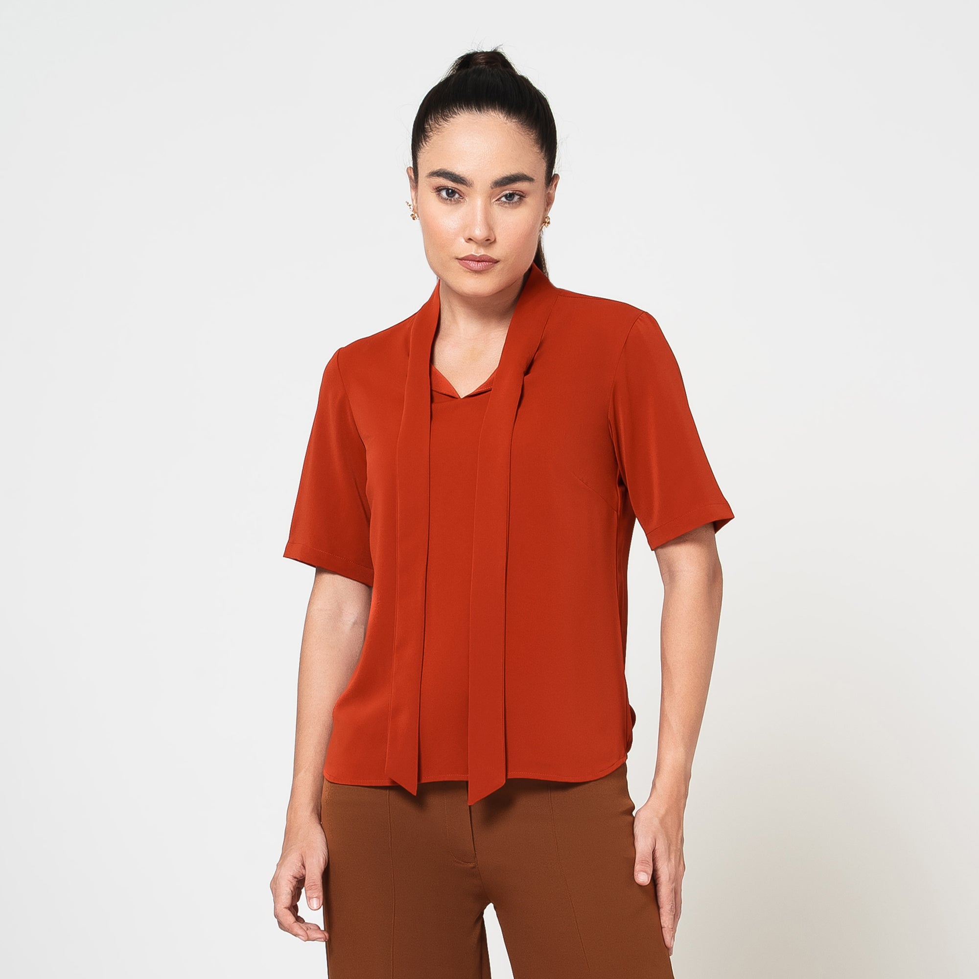 Orange Tie Knot Crepe Top