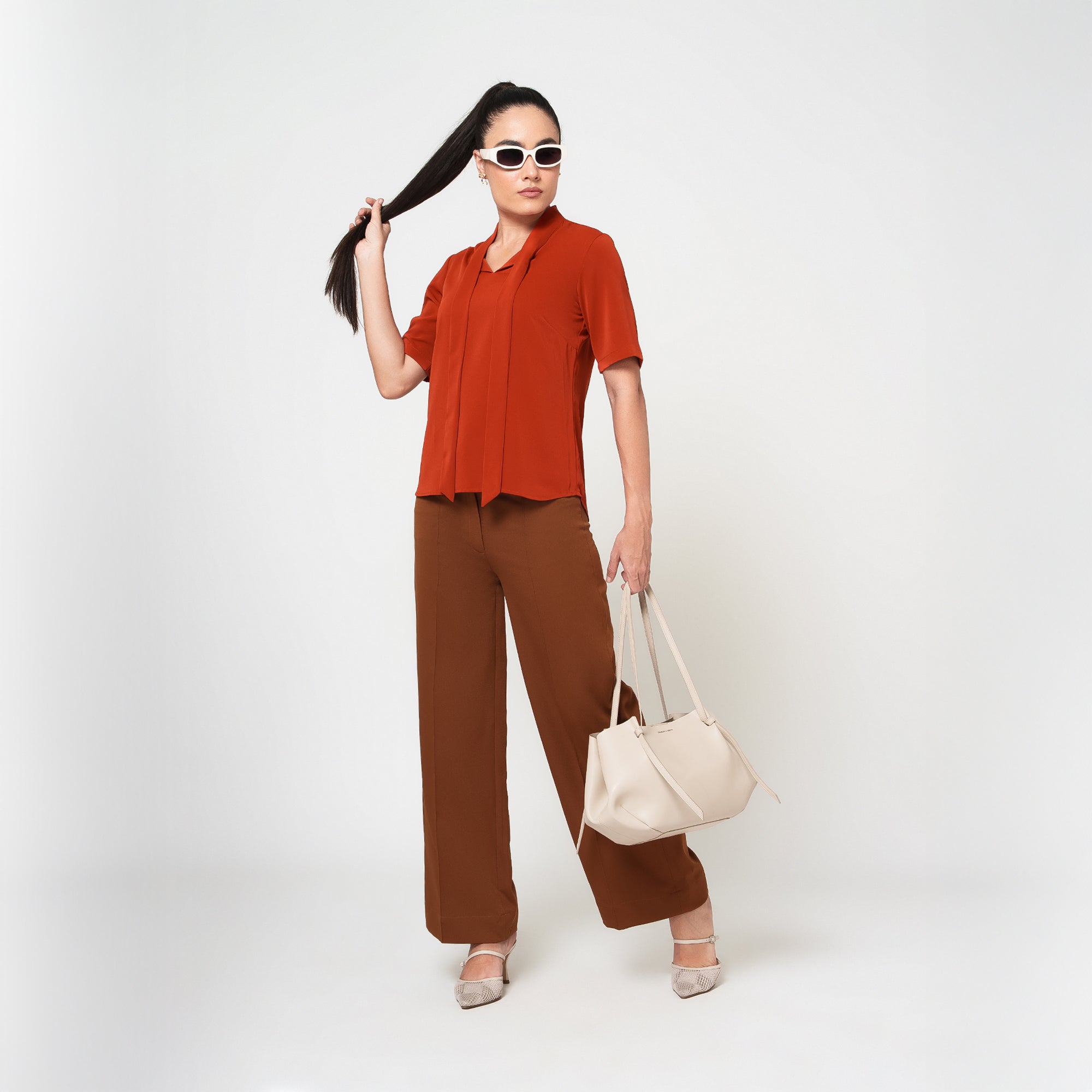 Orange Tie Knot Crepe Top