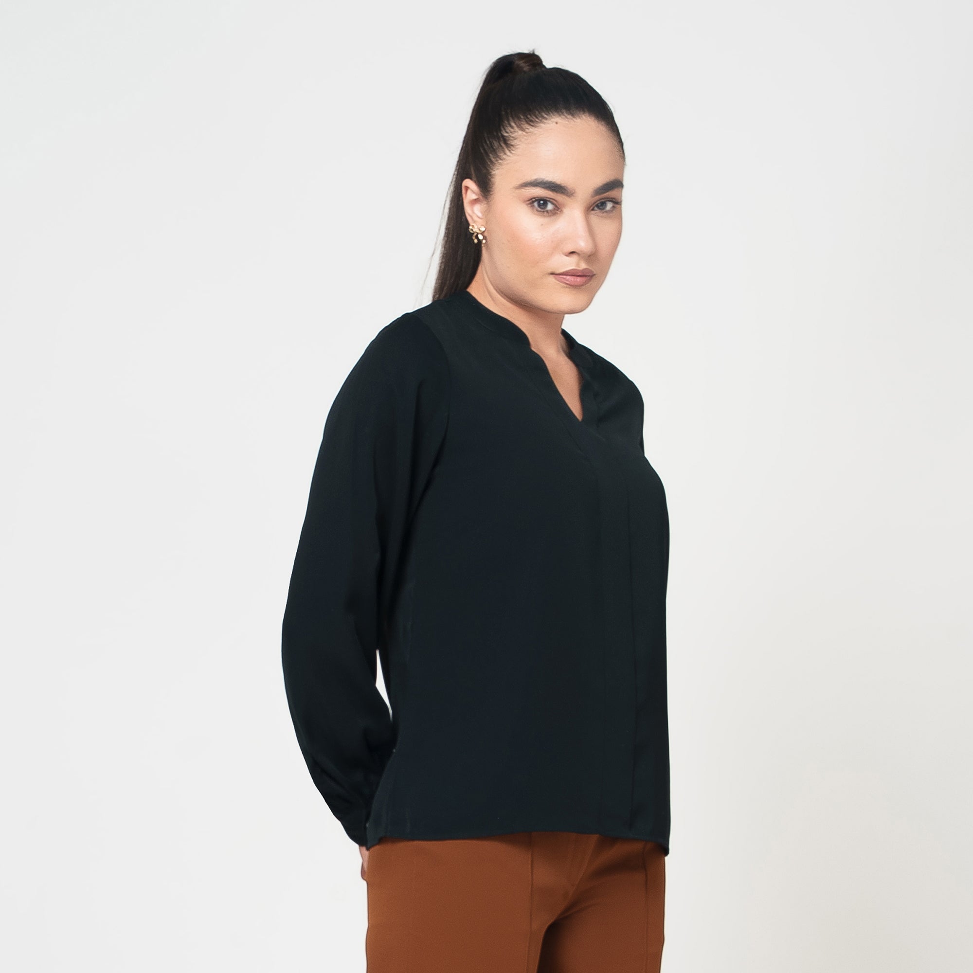 Black Crepe Full Sleeves Top