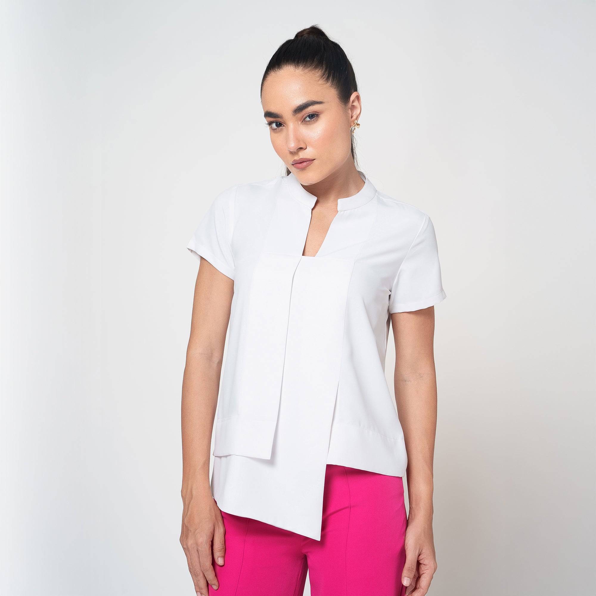 White Assymetrical Boxy Crepe Top