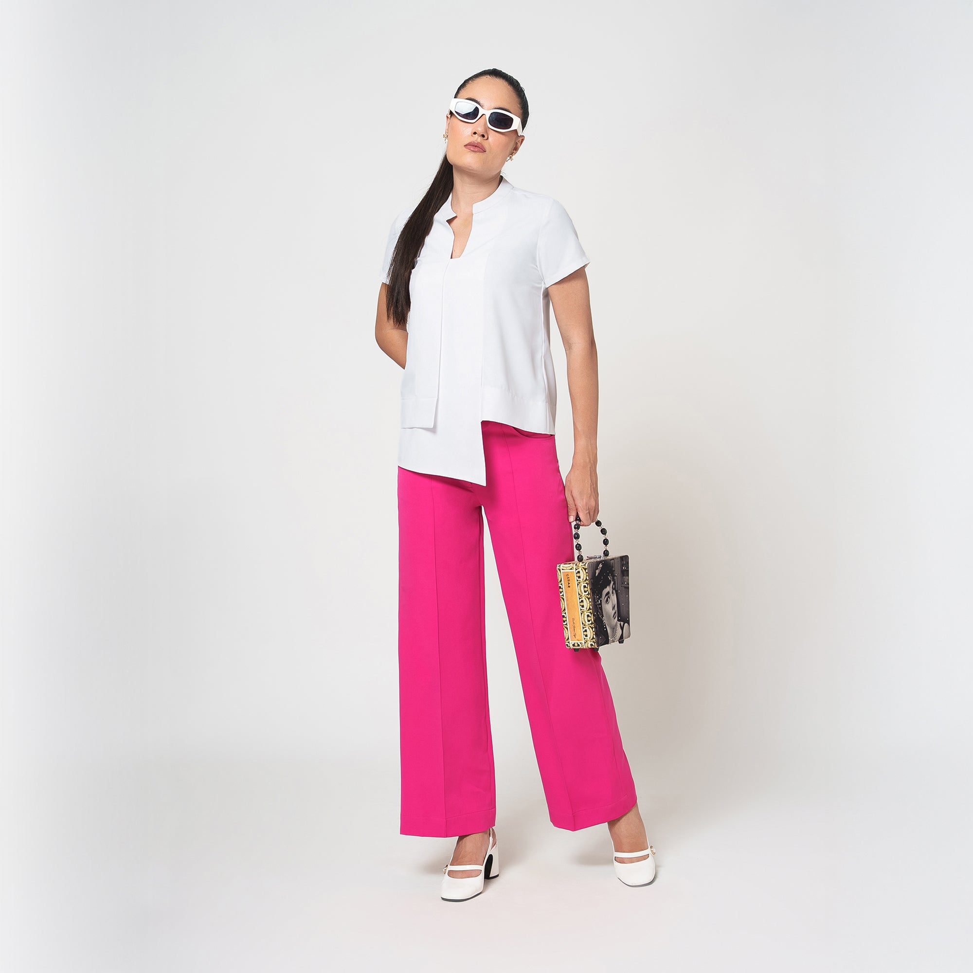 White Assymetrical Boxy Crepe Top