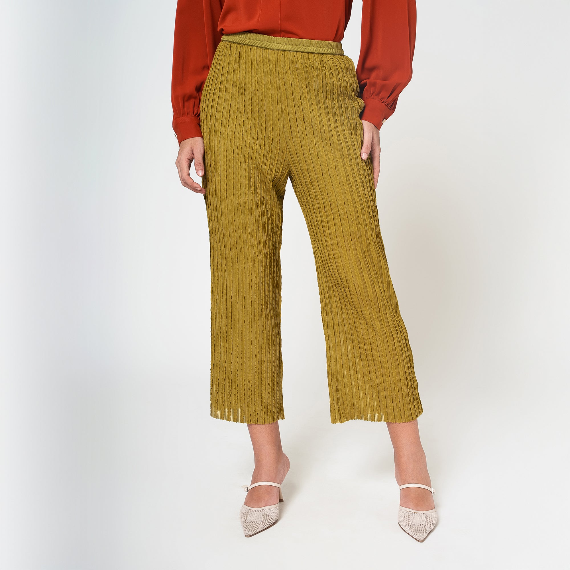 Olive Green Lycra Textured Plazzo