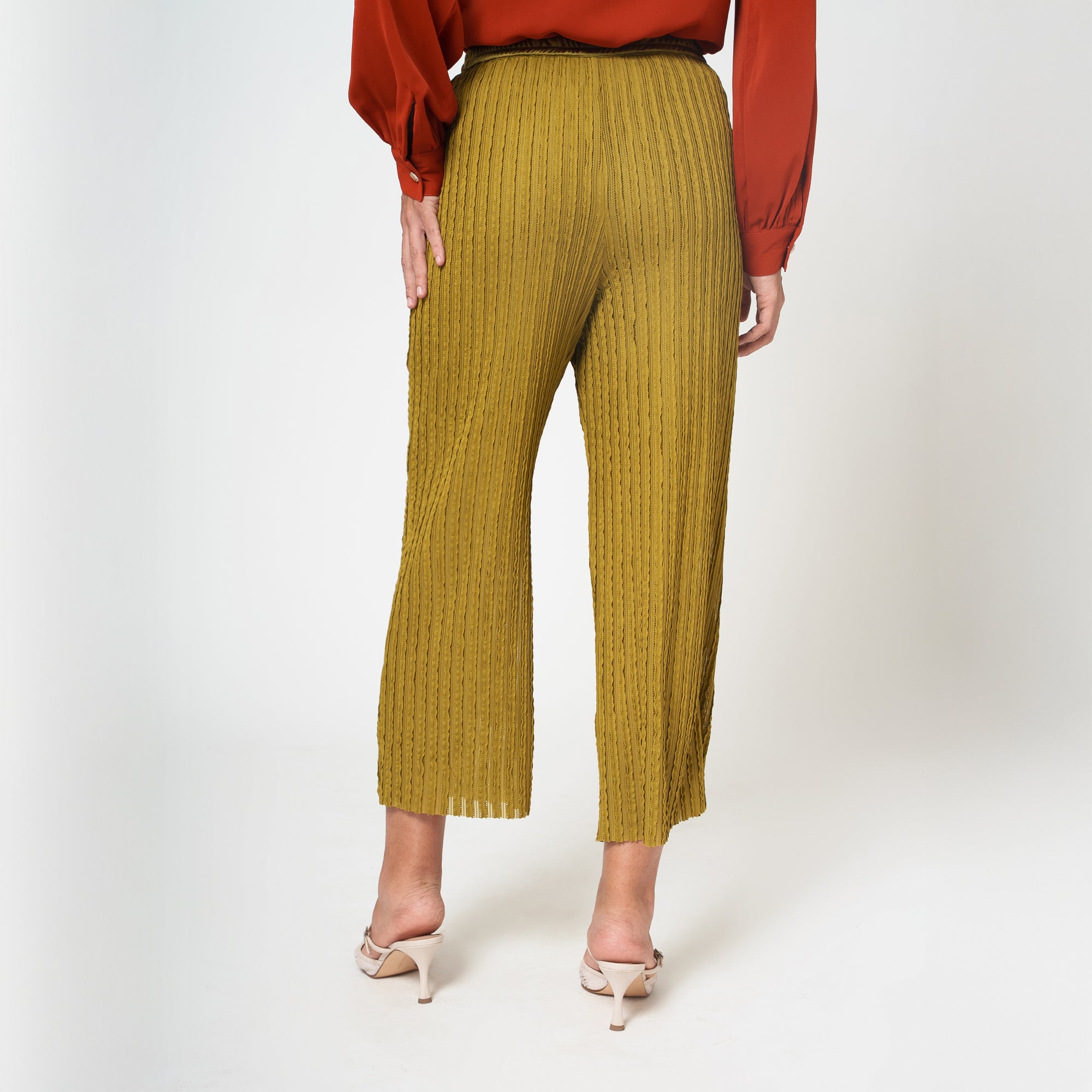 Olive Green Lycra Textured Plazzo