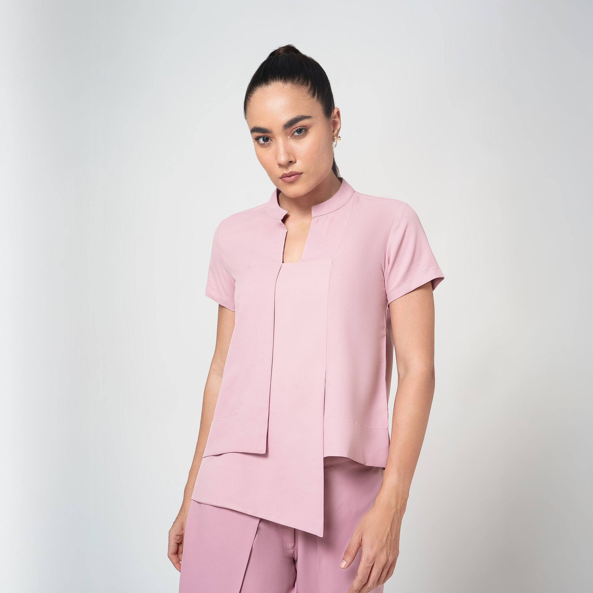 Peach Assymetrical Boxy Crepe Top