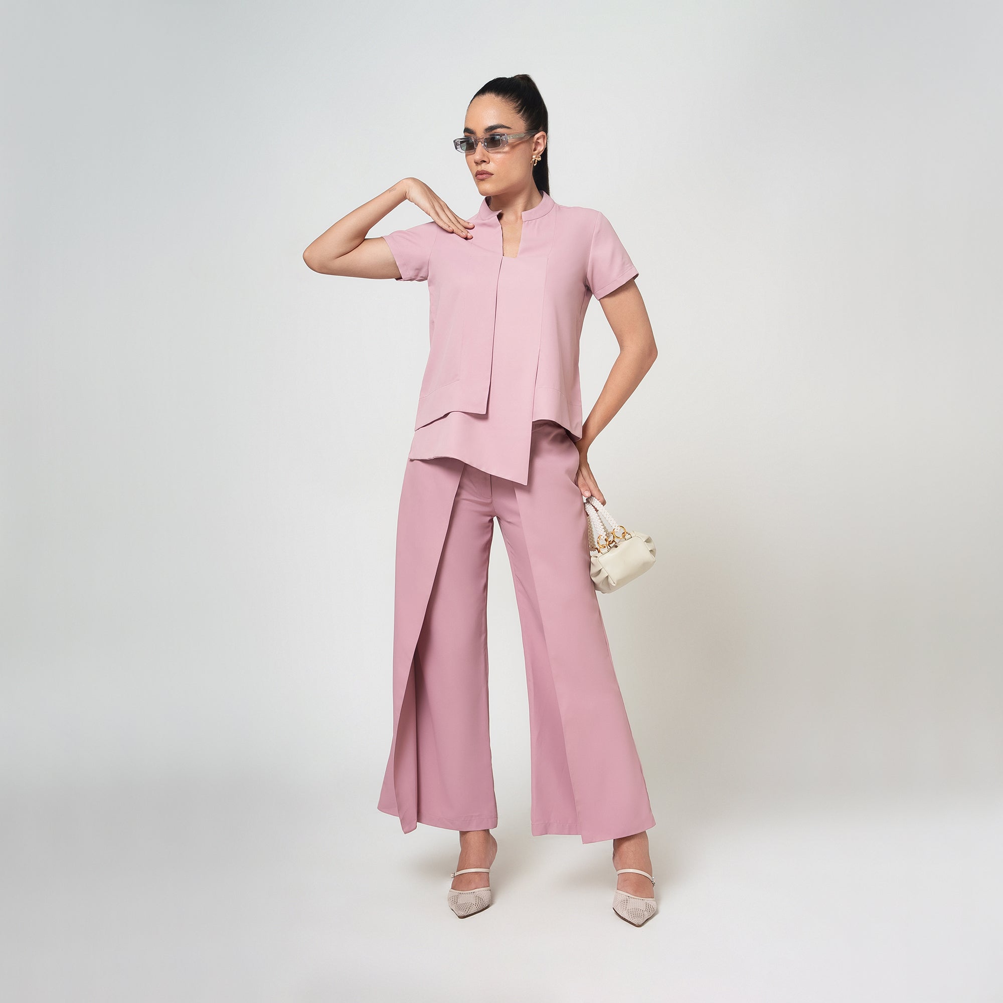 Peach Assymetrical Boxy Crepe Top