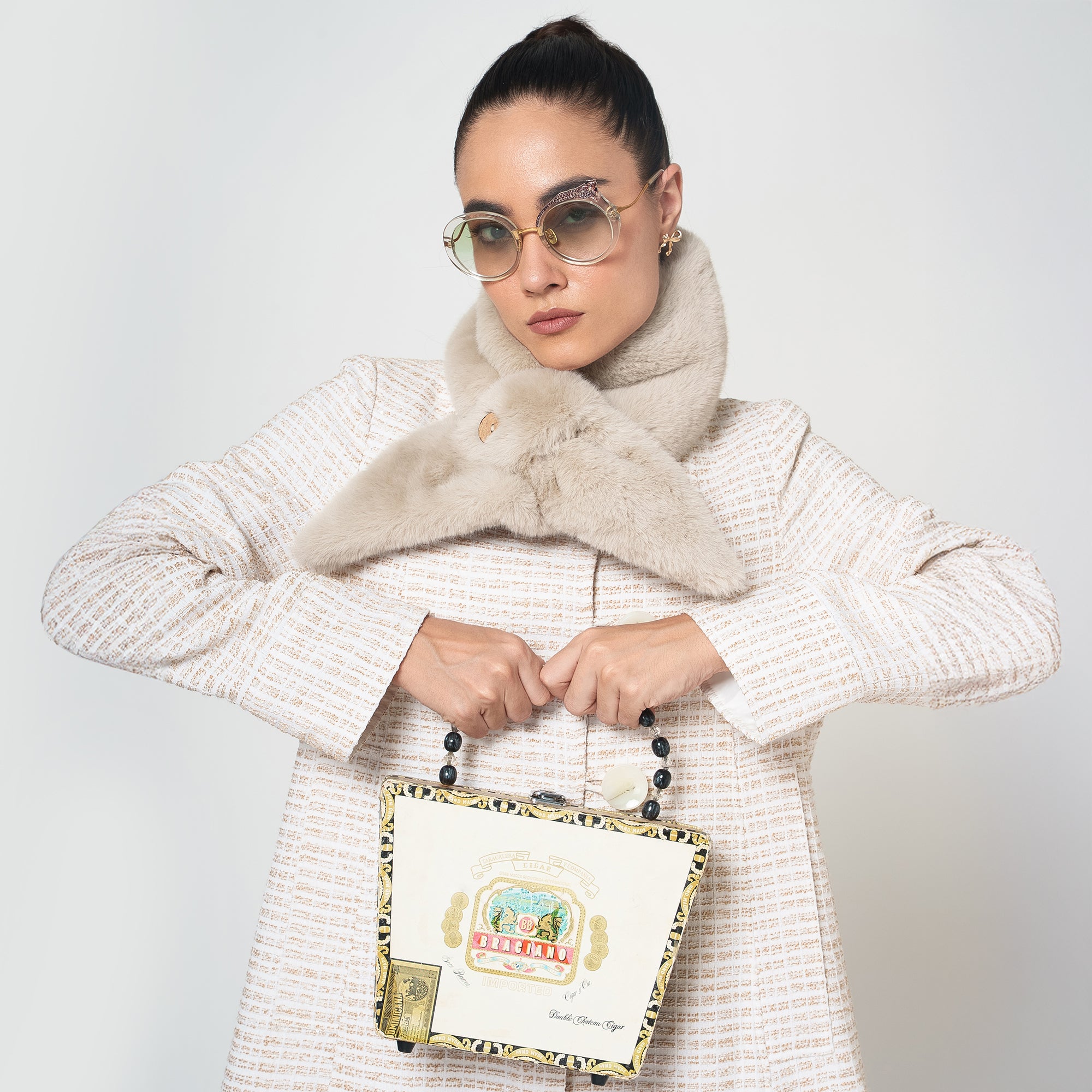 Off White Fur Collar with Buttons for Women-3