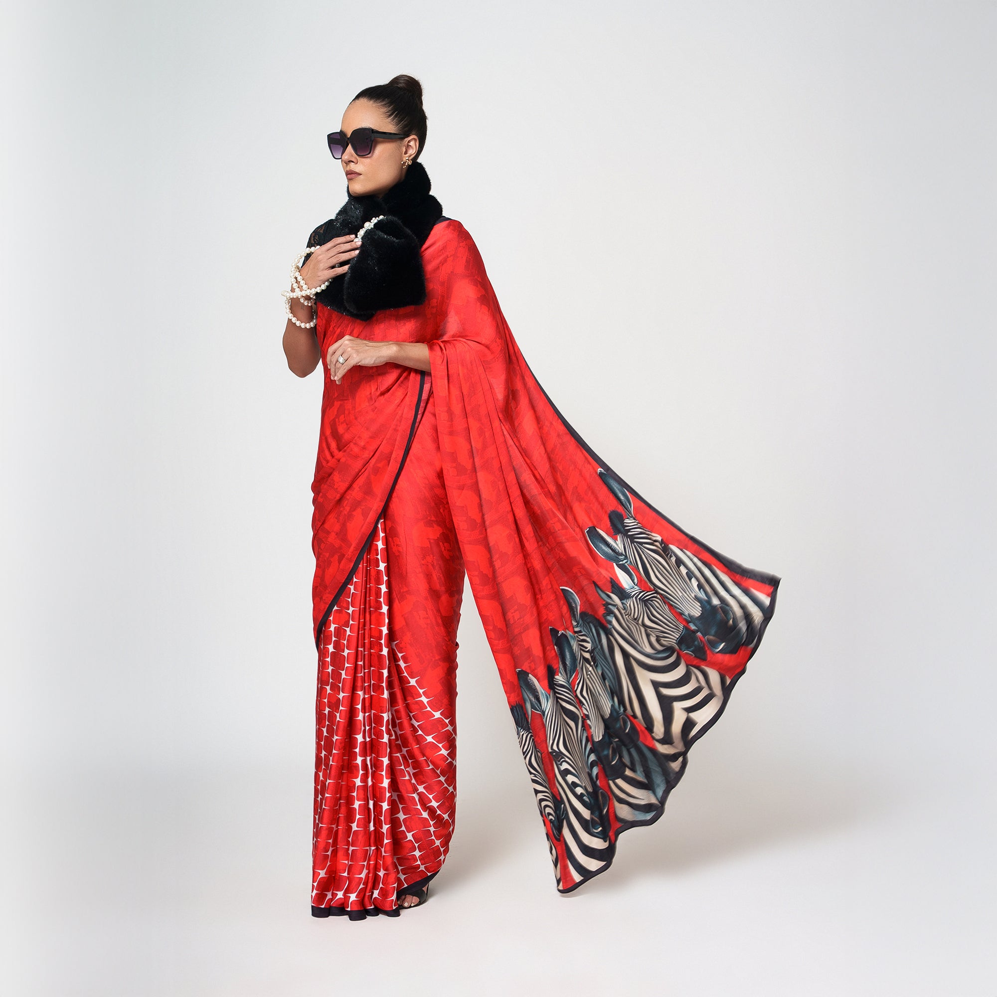 Zebra Modal Satin Saree