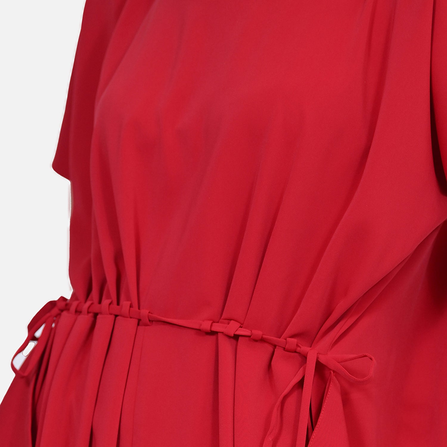 Red Crepe Front Draw String Dreses for Women-4