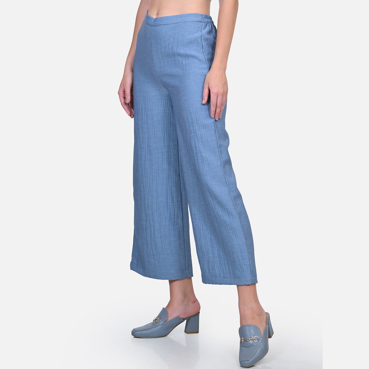 Blue Texture Line Plazzo for Women-1