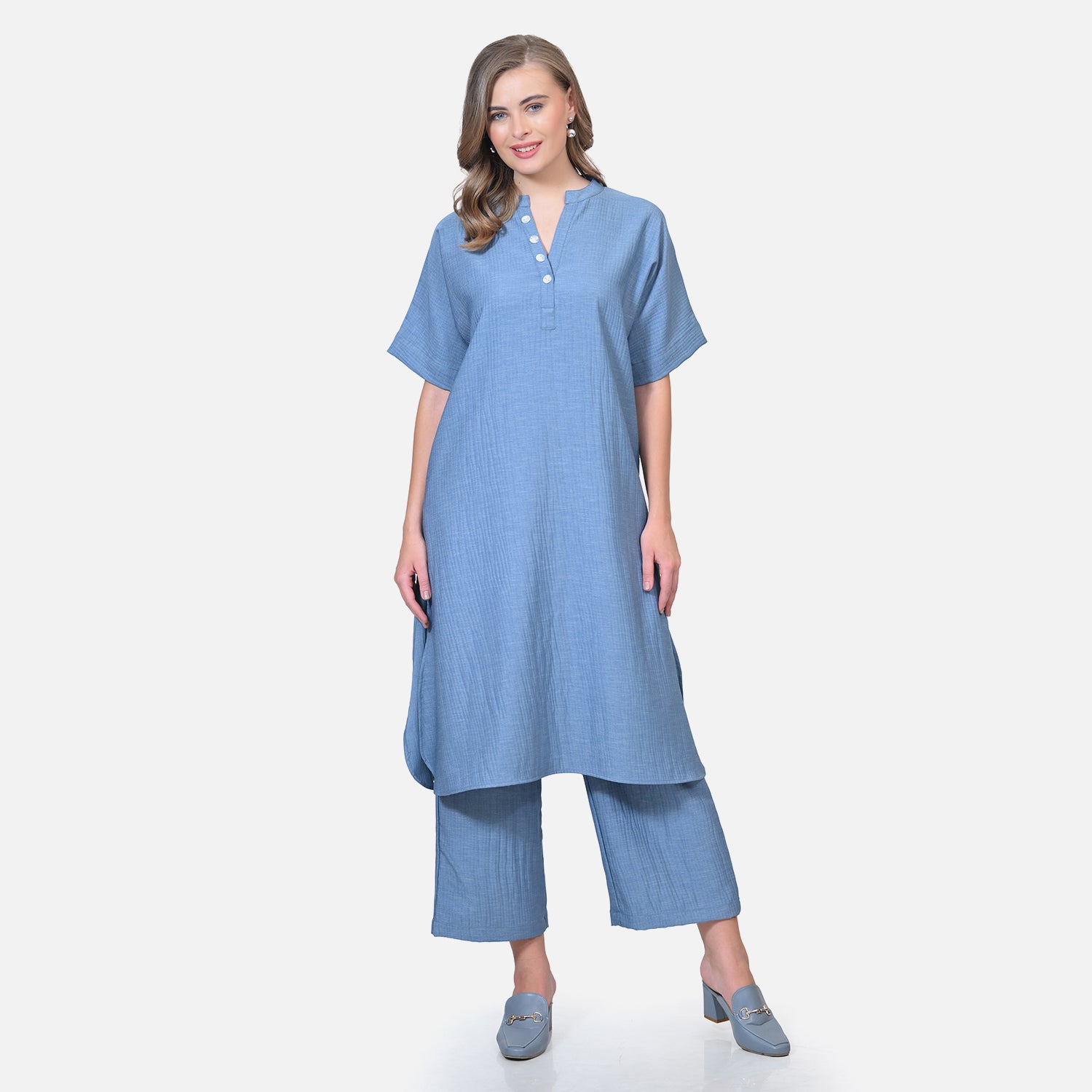 Blue Textured Line Kurta for Women