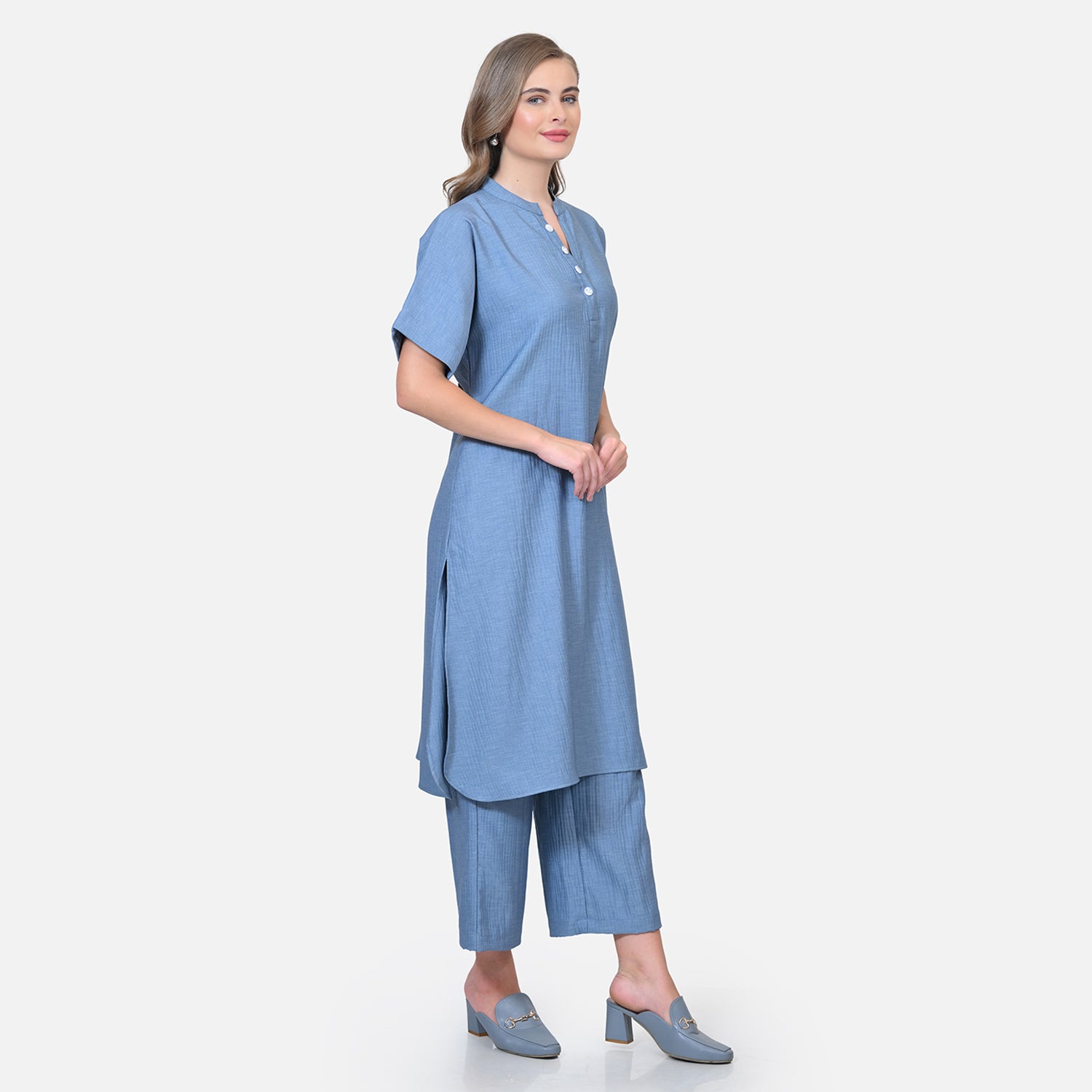 Blue Textured Line Kurta for Women-2