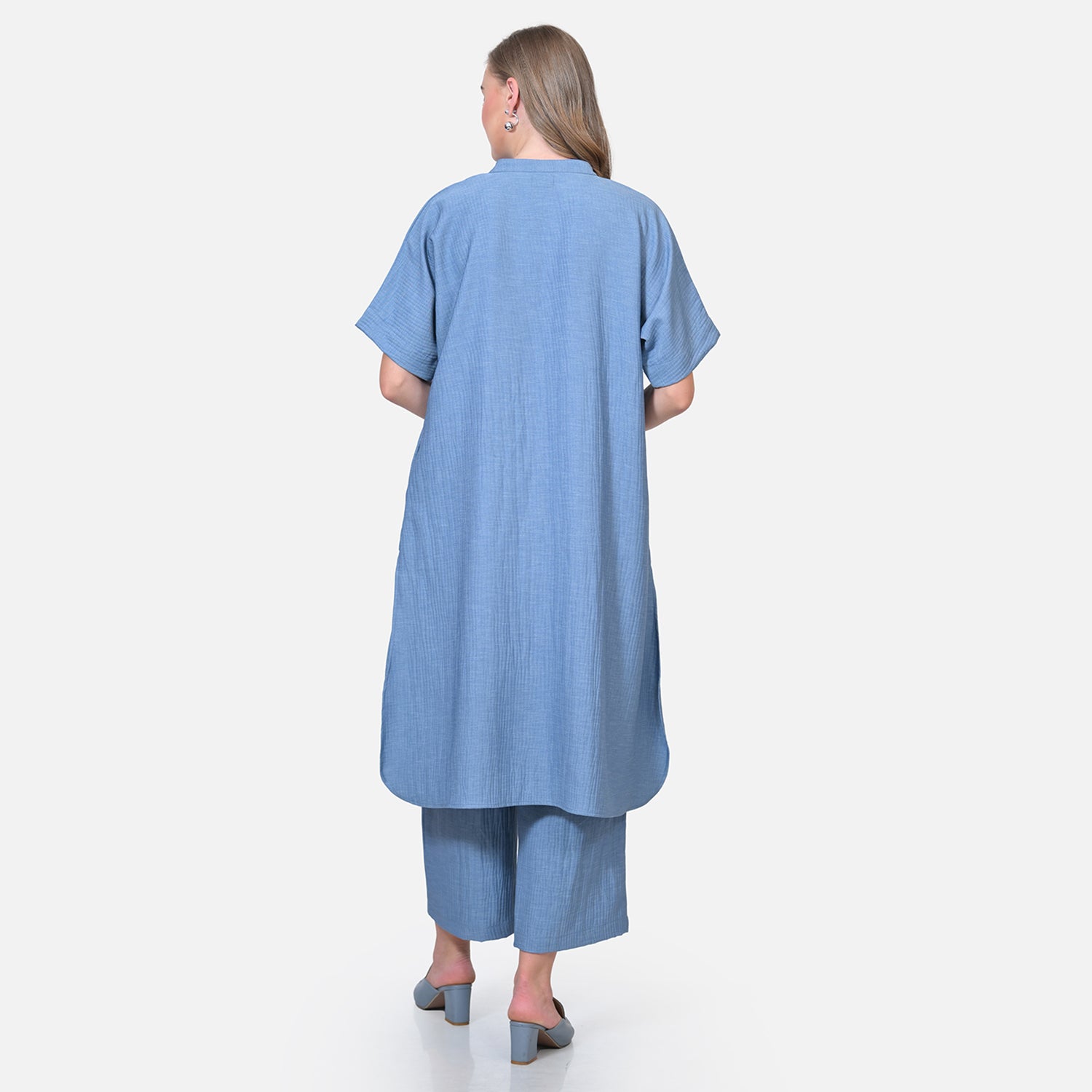 Blue Textured Line Kurta for Women-4