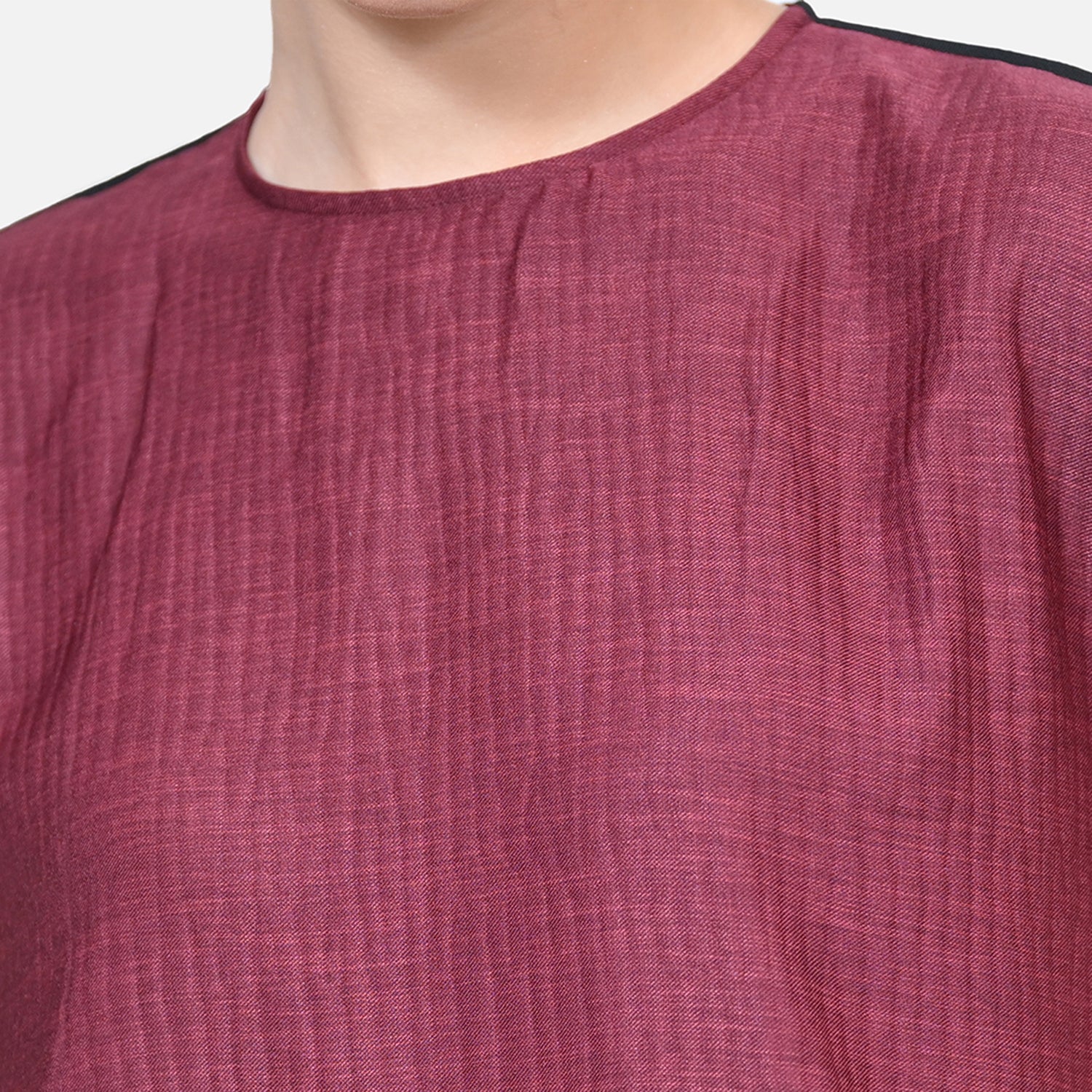 Wine Texture Line Dress With Piping At Shoulder